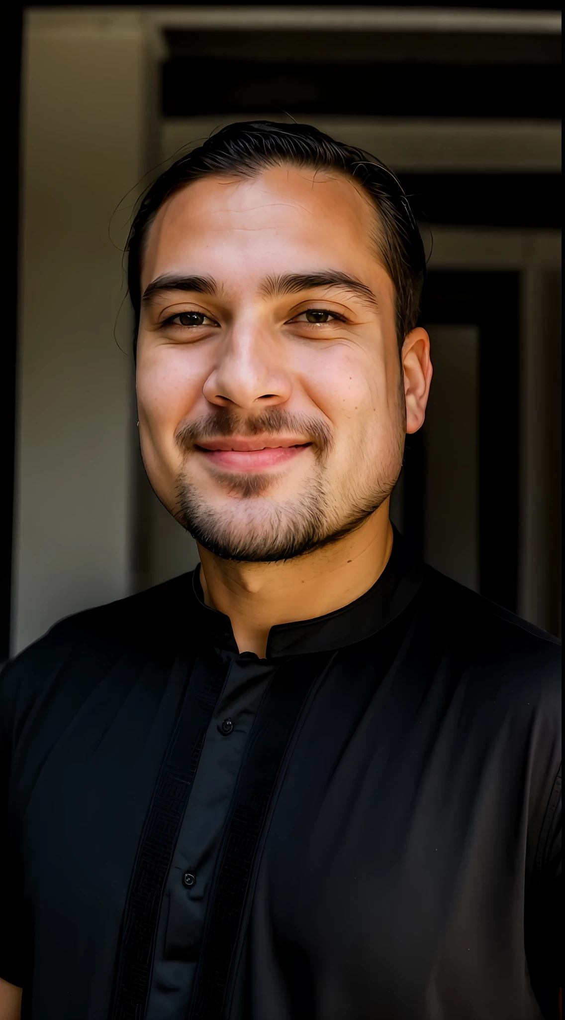 RAW photo, face portrait photo of beautiful 29 y.o man, cute face, wearing black dress, happy face, hard shadows, cinematic shot, dramatic lighting