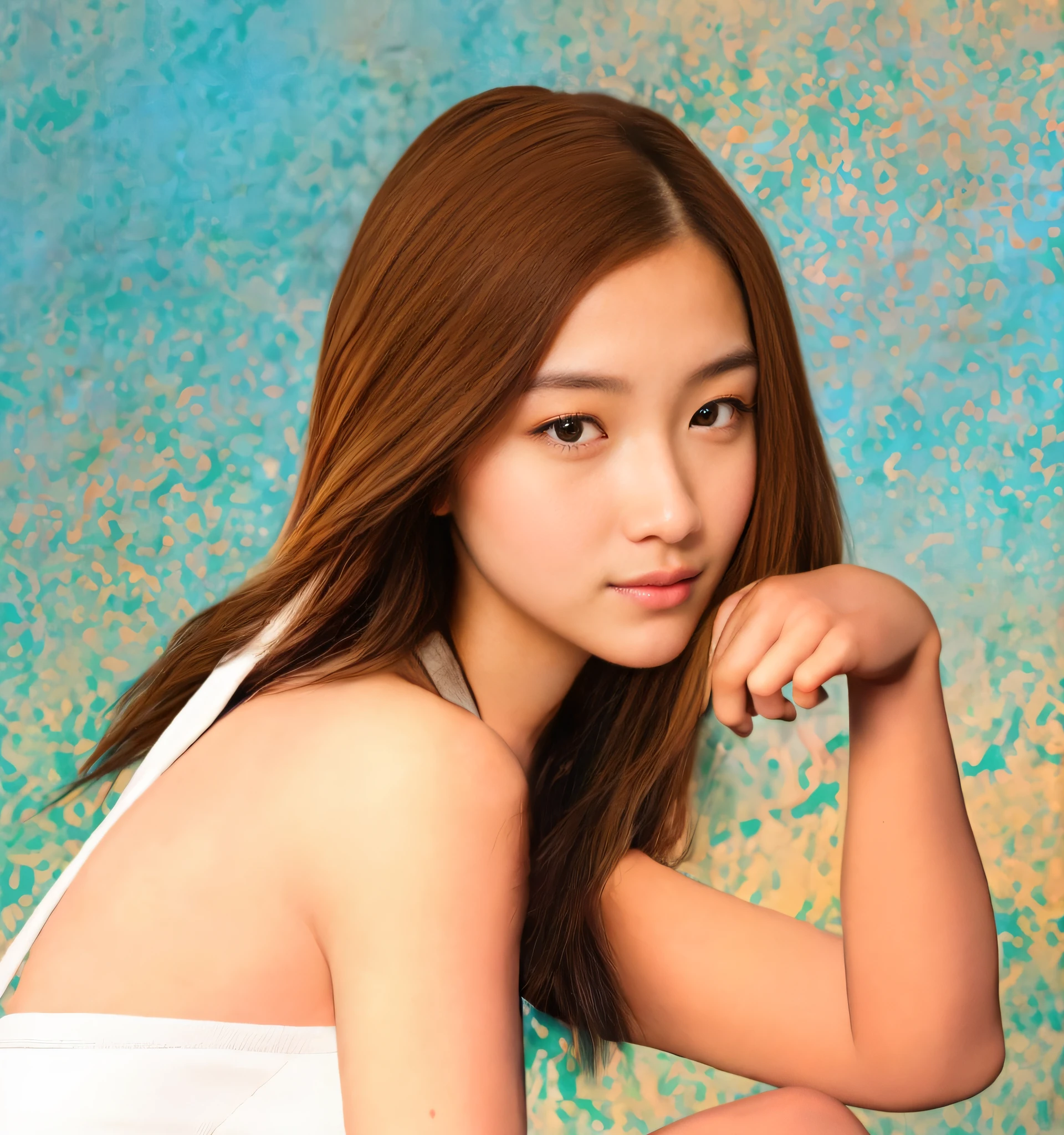 a close up of a woman with a very long hair, south east asian with round face, Korean face features, hyperrealistic teen, Beautiful realistic face, realistic restored face, realistic face and body hybrid, single realistic face, young female face, realistic human face, Realistic beautiful face, young lovely Korean faces, human realistic face, realistic female faces
