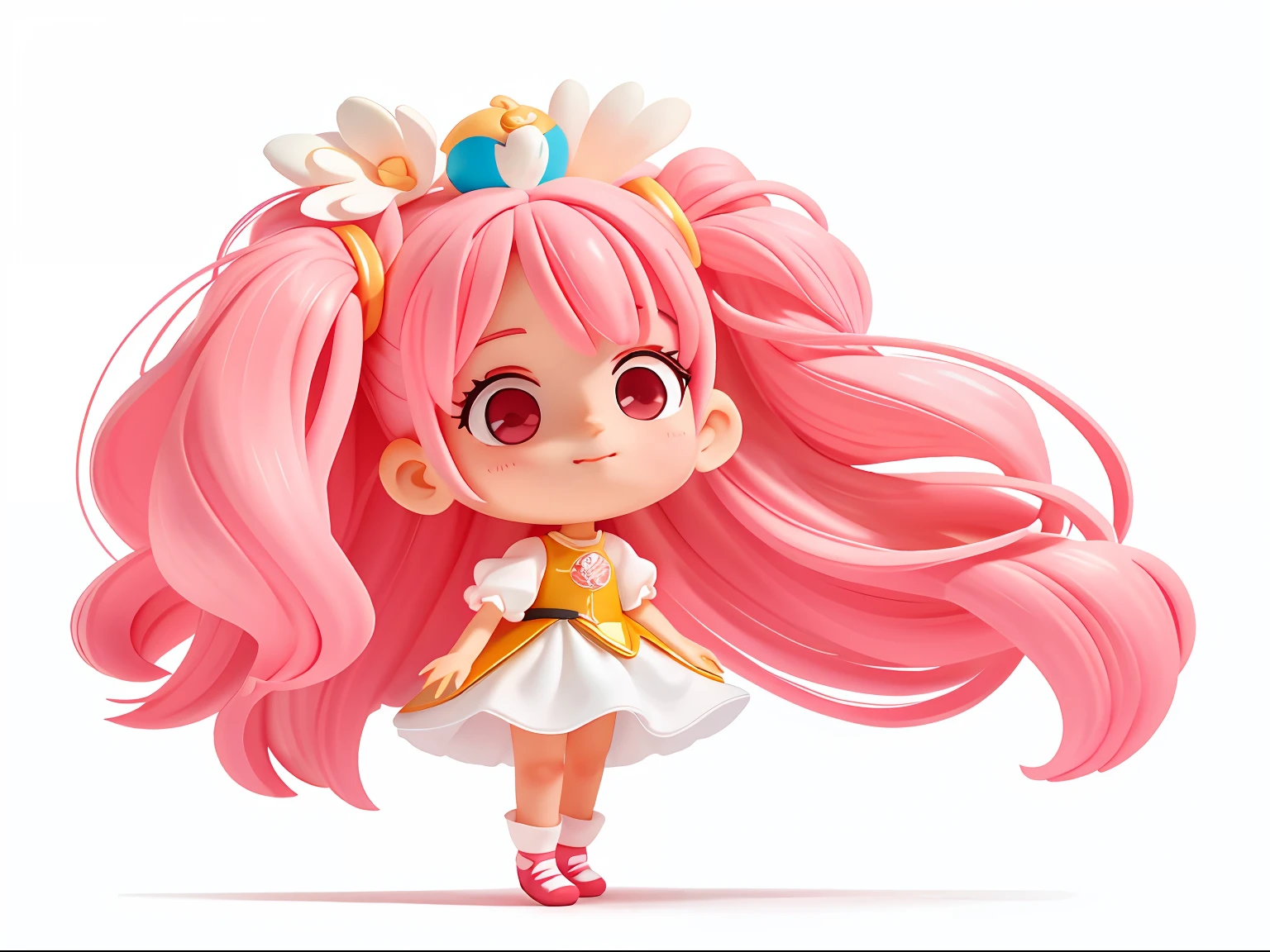 Personagem , de cabelos longos, fundo transparente, fundo branco, roupa delicada rosa, casaco florido, , various positions , feliz, assustada, seria