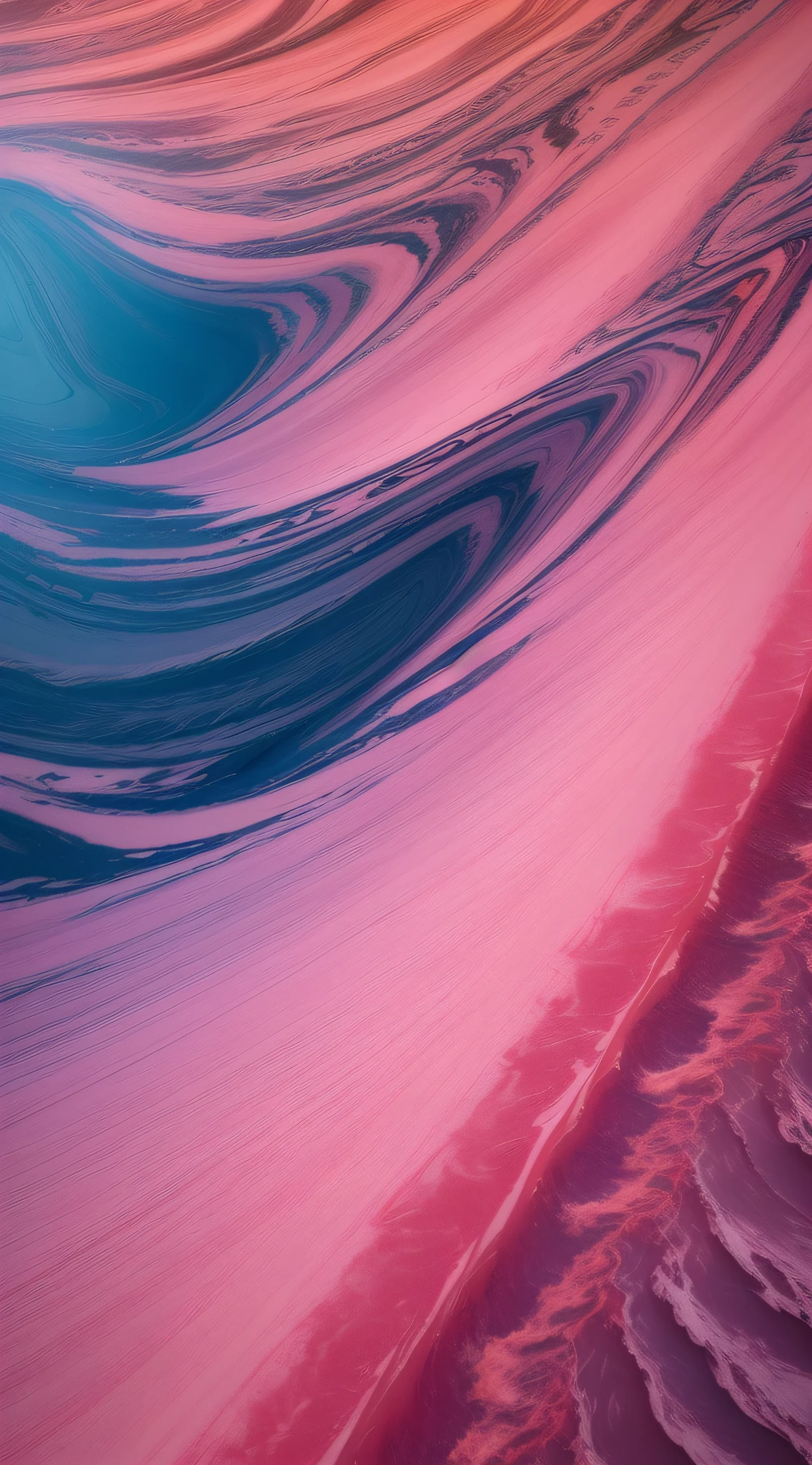The pink and red color of the waves,Alfield image of marble surface, k hd,Marbling, marbling effect, close-up imagery, Terrain scanning, ocean floor, The lake is a molten gold file, intricate oil sweeps, 8K magnification image, aerial iridecent veins, liquid marble fluid painting, high res photograph, high res photograph
