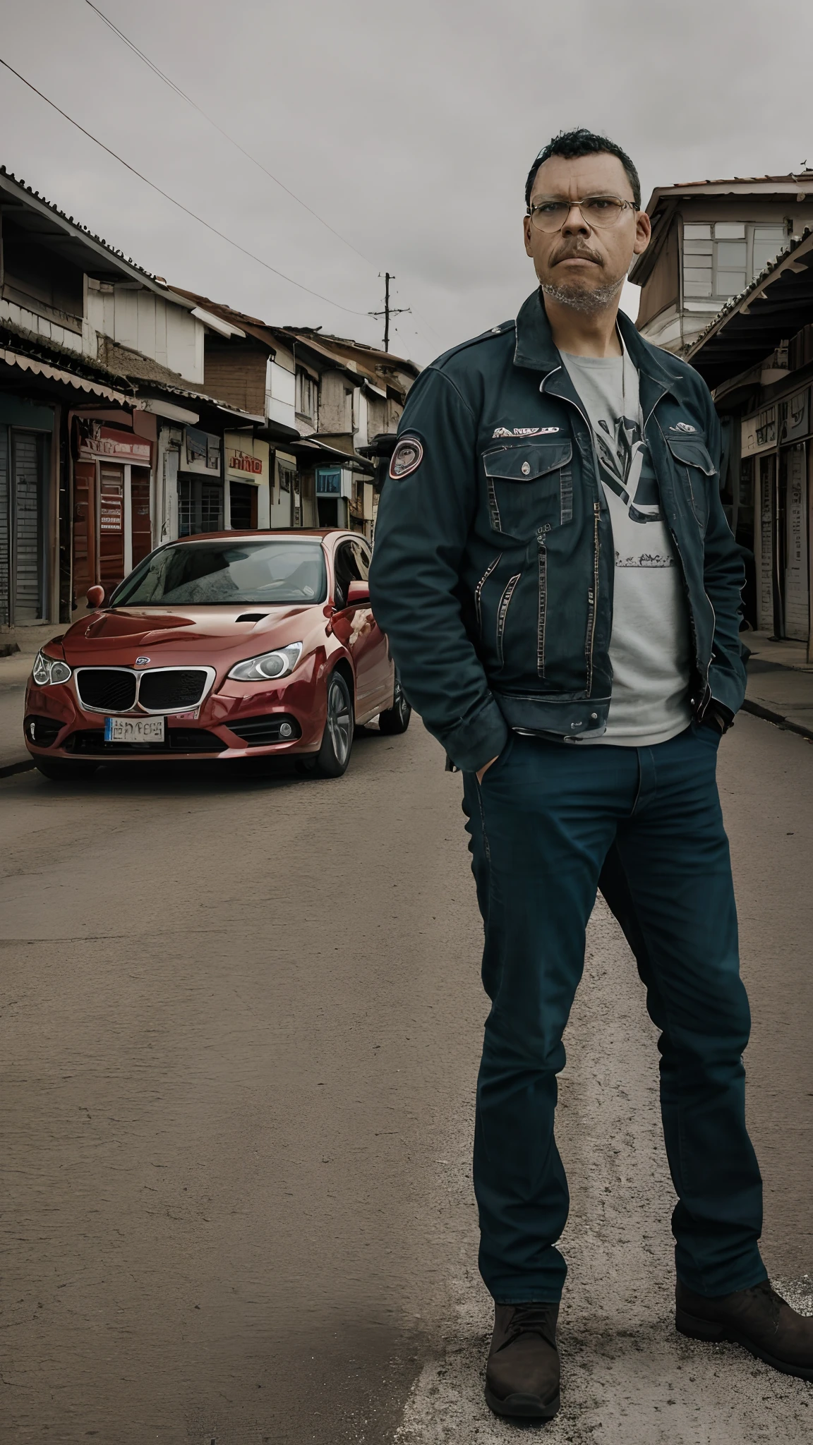 guttonervision8, Homem de Arafed parado ao lado de um (((carro estacionado em uma rua))) da cidade, standing in township street, standing on a township street, foto de rua, fotografia casual, standing in a city street, Retrato no meio da foto, Motivacional, standing in street, fotografia comercial do carro, Directed by: Étienne Delessert, em frente a uma garagem, taken with sony a7r camera