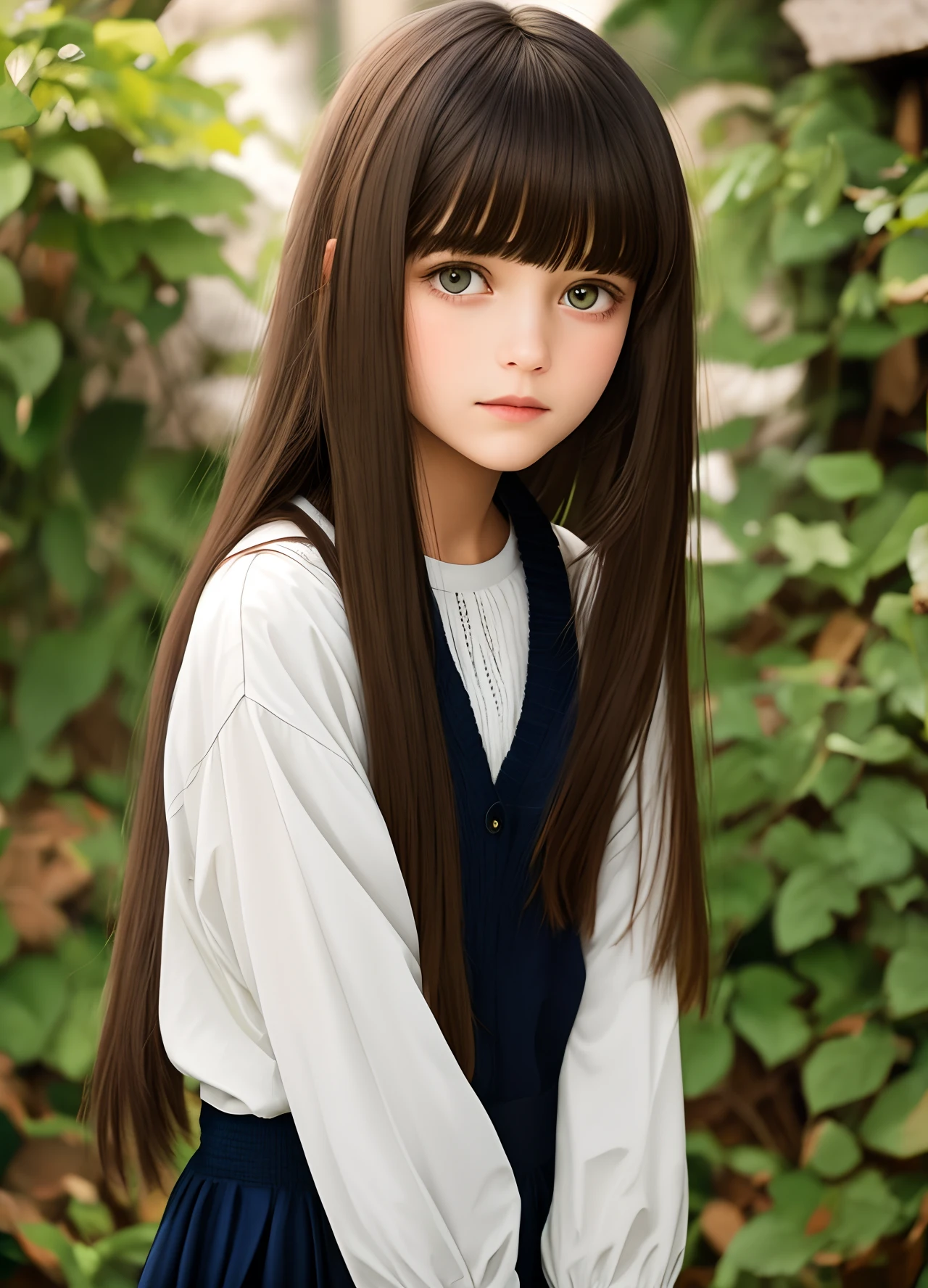 Girl without boyish long hair bangs