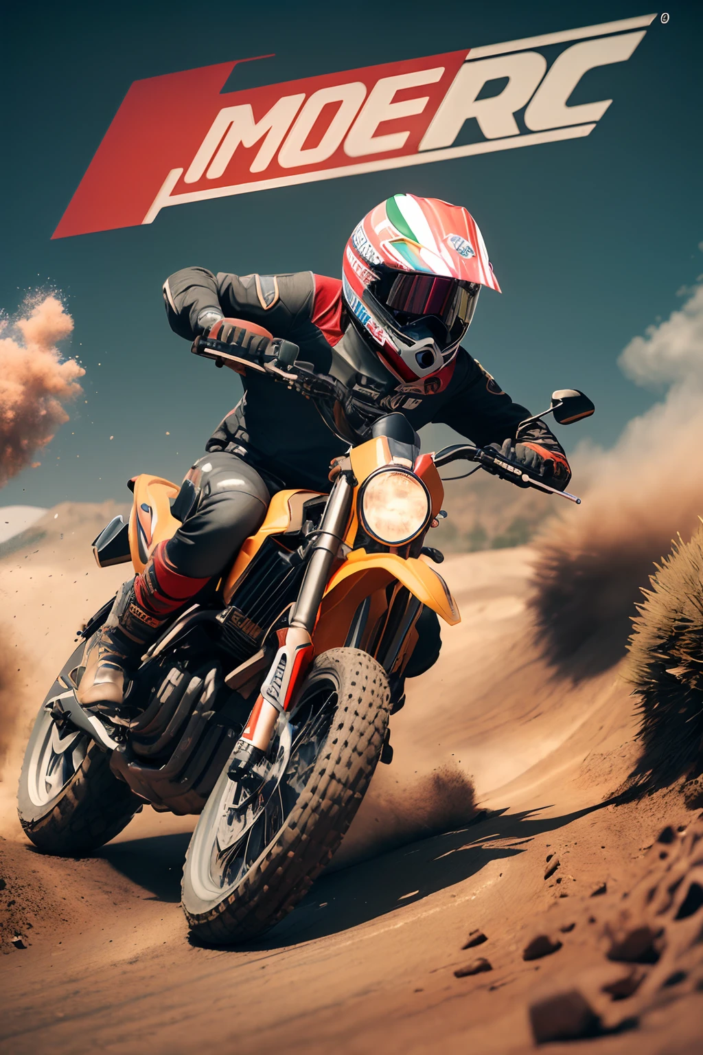 There's a man riding a motorcycle on a dirt road, octano photoreal 3 d render, Action sports, O melhor no Adobe Stock, 3d octano ciclo unreal motor 5, Motor irreal de ciclo de octanagem 3D 5, action sports photography, 8k octane 3d render, octano 4 k render, octanagem 4k render, 8 k de alta octanagem, octanagem 4k, moto dakar