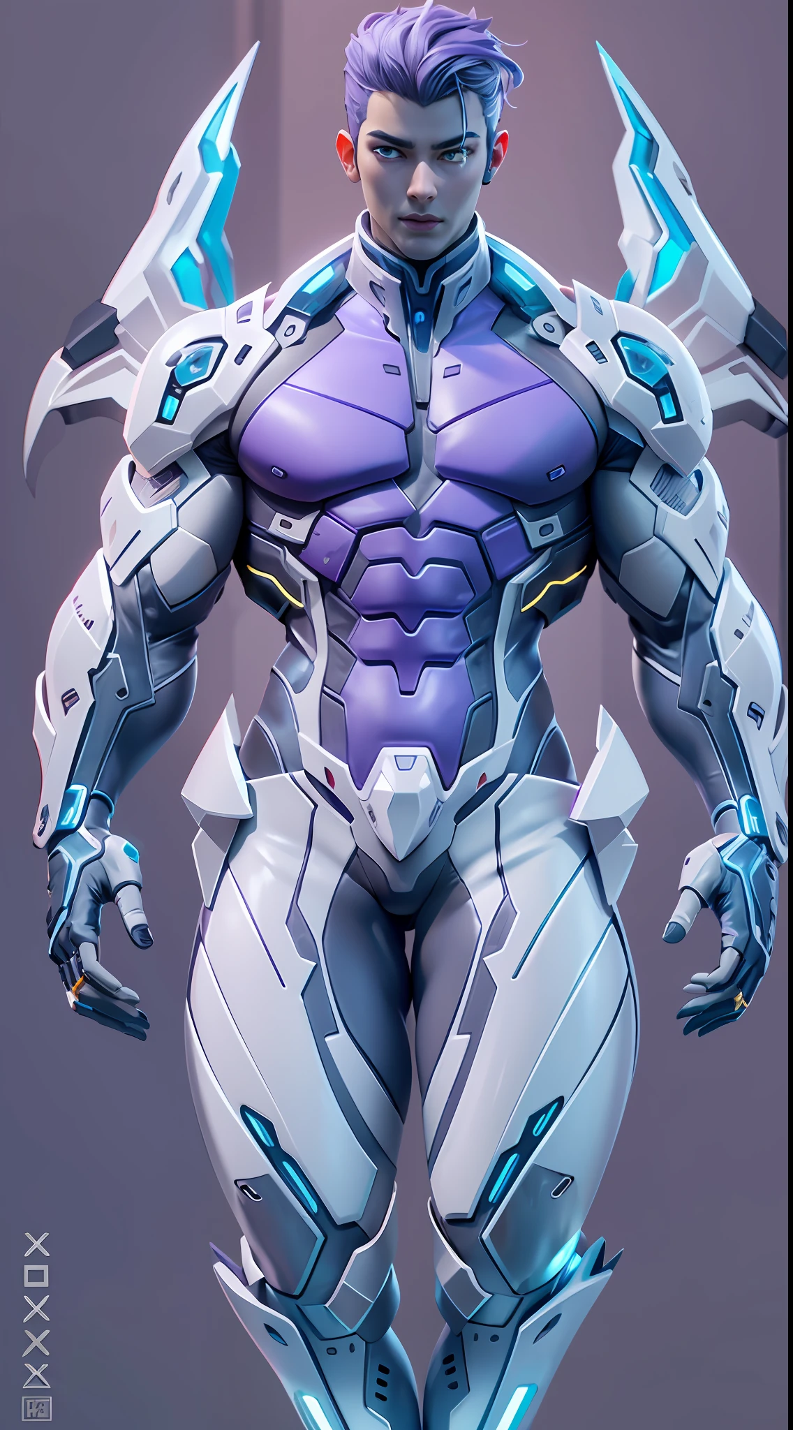 Sculpture design,Figures,GK model,(The whole body of the character),Expose muscles,(sexy for),(Exquisite base),The colors of the clothes are blue and purple,Transparent texture,Wu Yifan,Handsome cybernetic boy looking at camera lingerie detailed muscular reality masterpiece,musculous