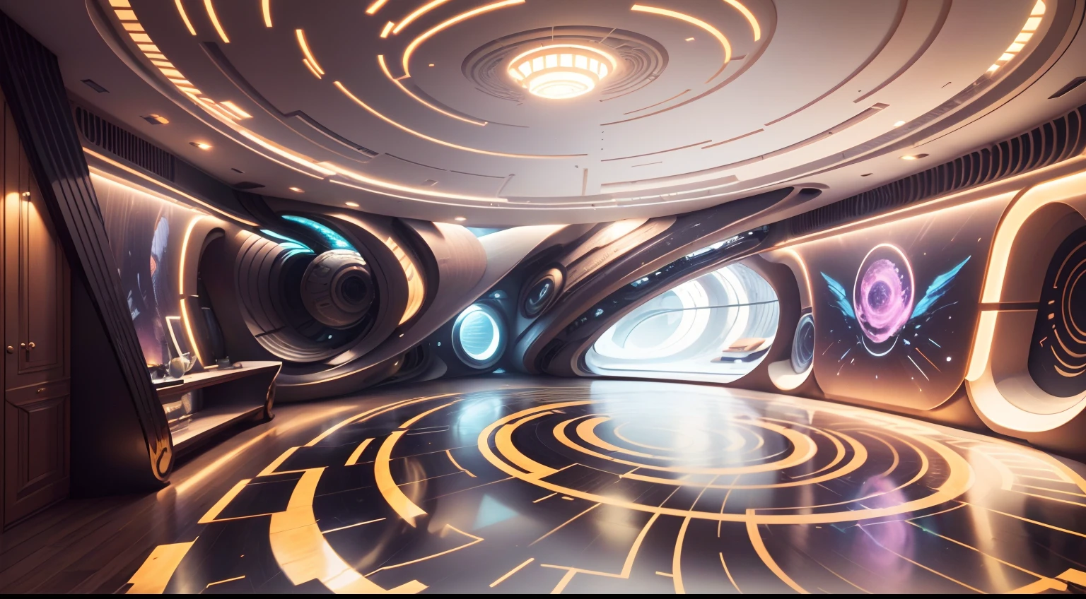 A close up of a room with a circular design on the floor - SeaArt AI