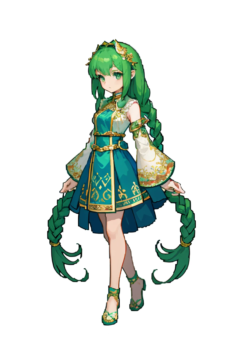 (8k, highest quality, best quality, masterpiece, highly detailed:1.2),, fullbody, 1 girl, green long braid hair, silk cloth wrapped around the body