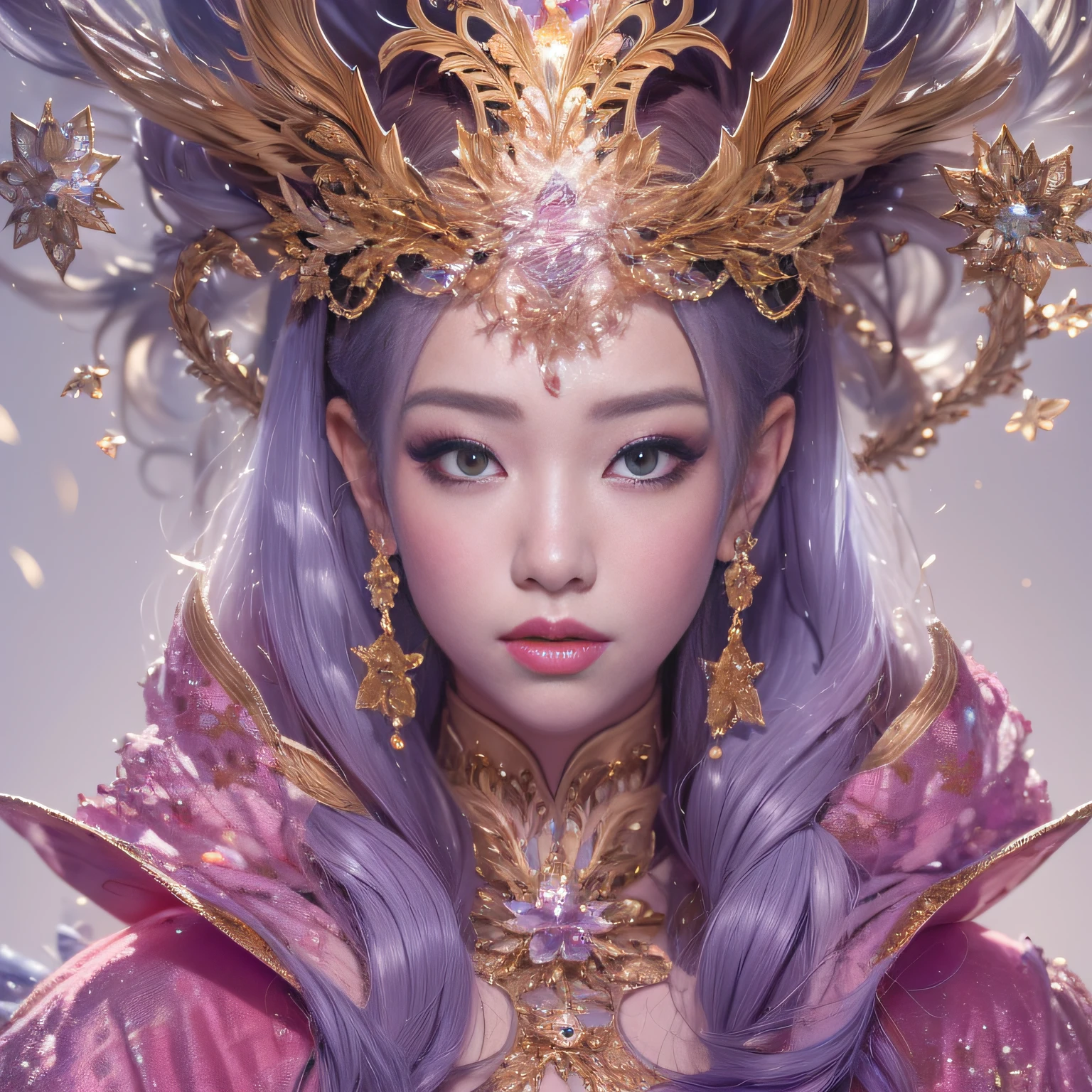 16k（tmasterpiece，k hd，hyper HD，16k）short detailed hair，Gold jewelry area in the back room，Flame Girl ，Dao Lang Protector （realisticlying：1.4），Python pattern robe，Purple-pink tiara，Snowflakes fluttering，The background is pure，Hold your head high，Be proud，The nostrils look at people， A high resolution， the detail， RAW photogr， Sharp Re， Nikon D850 Film Stock Photo by Jefferies Lee 4 Kodak Portra 400 Camera F1.6 shots, Rich colors, ultra-realistic vivid textures, Dramatic lighting, Unreal Engine Art Station Trend, cinestir 800，Hold your head high，Be proud，The nostrils look at people