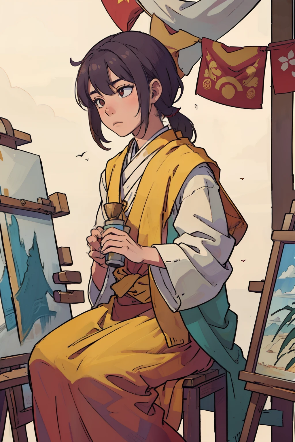 A Tibetan monk is painting