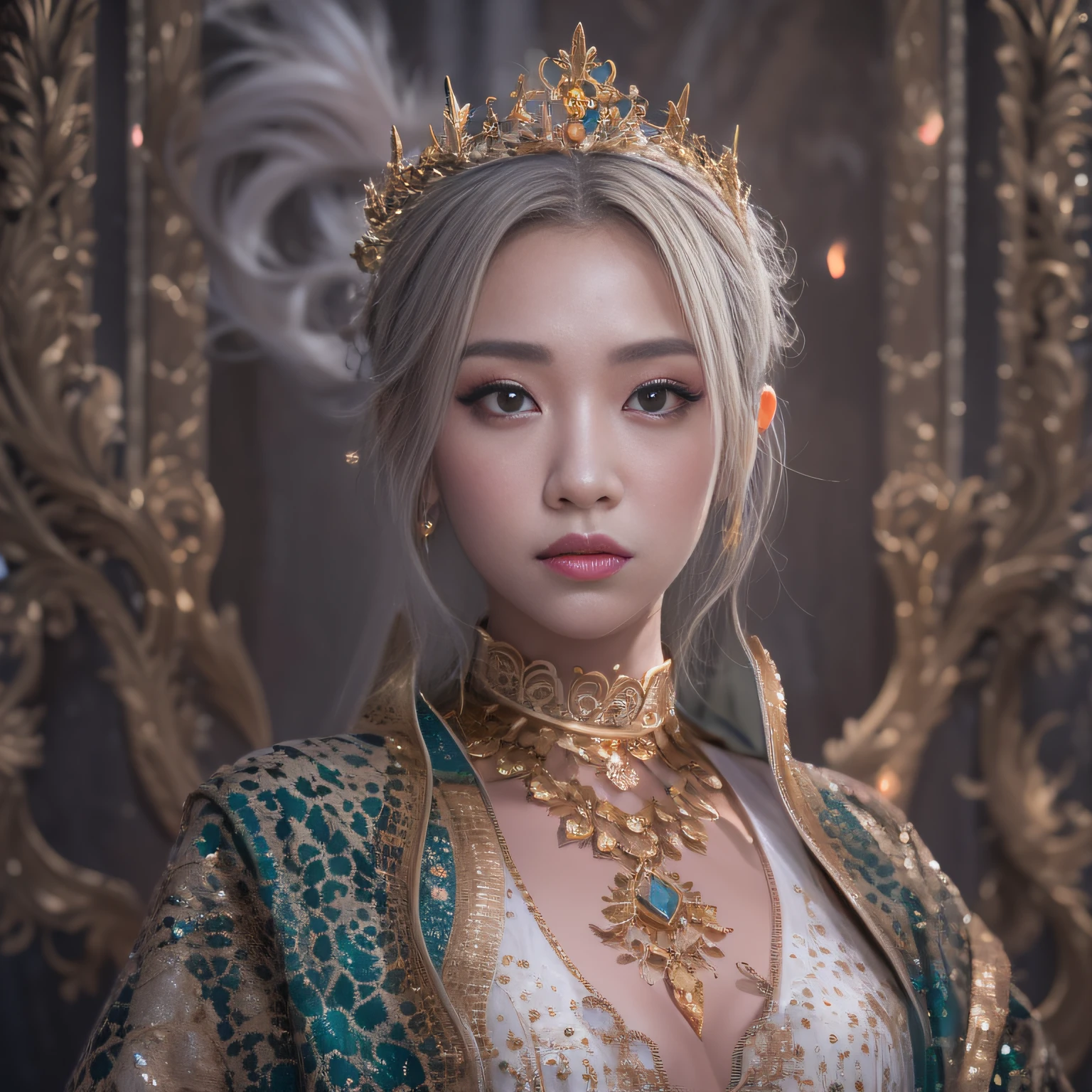 16k（tmasterpiece，k hd，hyper HD，16k）short detailed hair，Gold jewelry area in the back room，Flame Girl ，Dao Lang Protector （realisticlying：1.4），Python pattern robe，Purple-pink tiara，Snowflakes fluttering，The background is pure，Hold your head high，Be proud，The nostrils look at people， A high resolution， the detail， RAW photogr， Sharp Re， Nikon D850 Film Stock Photo by Jefferies Lee 4 Kodak Portra 400 Camera F1.6 shots, Rich colors, ultra-realistic vivid textures, Dramatic lighting, Unreal Engine Art Station Trend, cinestir 800，Hold your head high，Be proud，The nostrils look at people