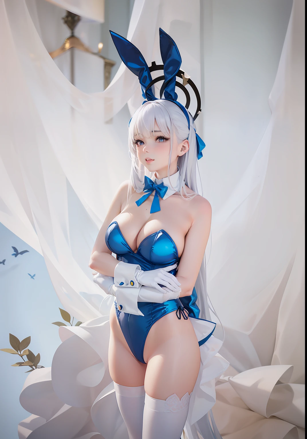 Arad woman in blue bunny suit poses for a photo, Anime girl cosplay, Anime cosplay, ultrarealistic sweet bunny girl, Bunny Girl, cosplay, azur lane style, Anime figure; Full-body art, dark blue leotard costume, seductive anime girls, Costume with blue accents, leather bunny costume bodysuit, professional cosplay, Anime figure