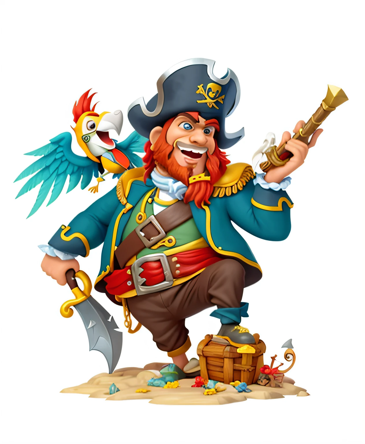 pirata com papagaio e papagaio no ombro, pirata da classe Swashbuckler, um pirata, pirata, Pirate Captain, Swashbuckler, pirataria ornamentada, retrato pirata, Piratas, Careca Macho Swashbuckler, Rei dos piratas, Tema pirata, logotipo pirata, um pirata goblin, captain, ( pirata com uma bandana ), pirata zumbi, robot pirate