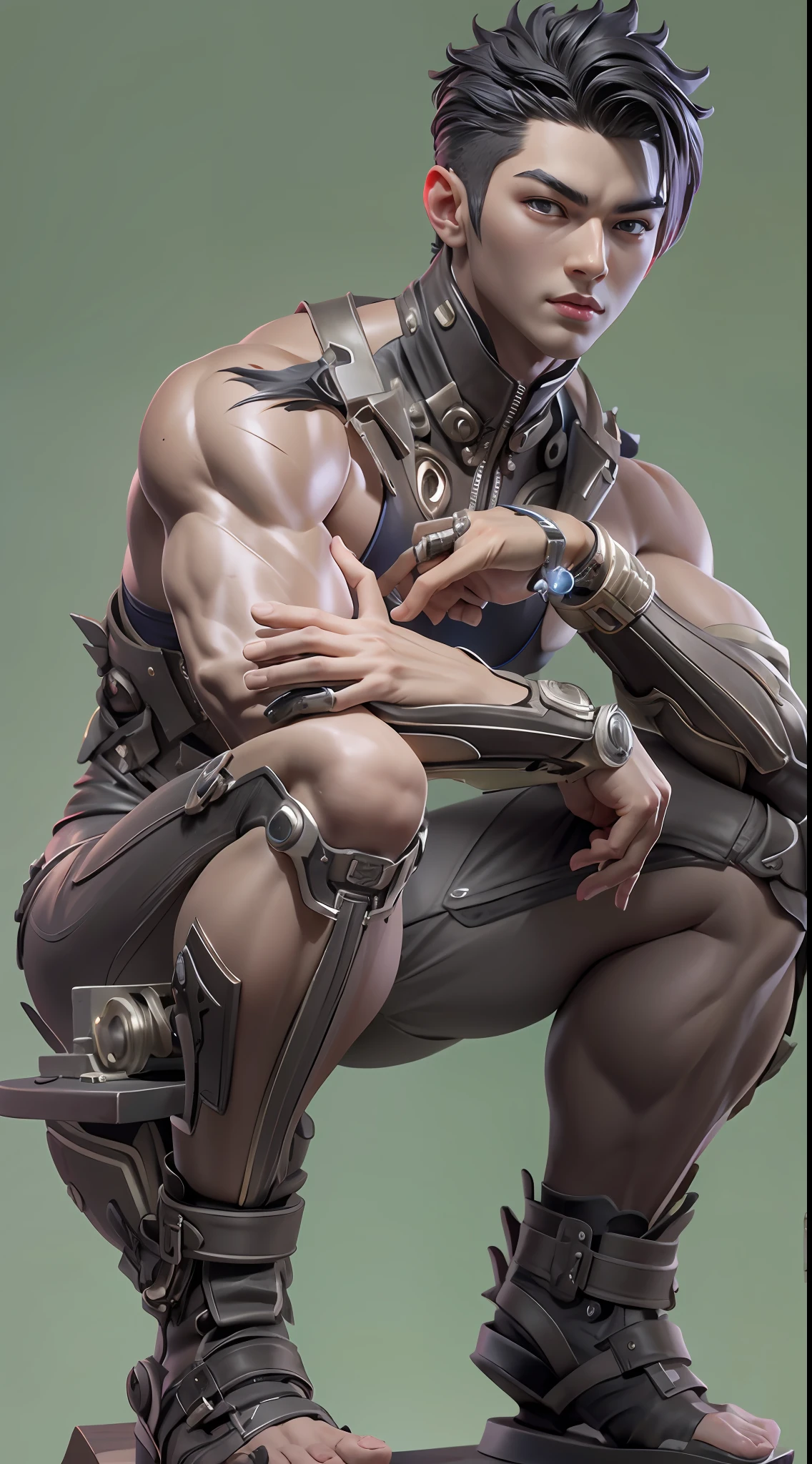 Sculpture design,Figures,GK model,The whole body of the character,Expose muscles,(Exquisite base),Wu Yifan,Handsome cybernetic boy looking at camera lingerie detailed muscular reality masterpiece,musculous