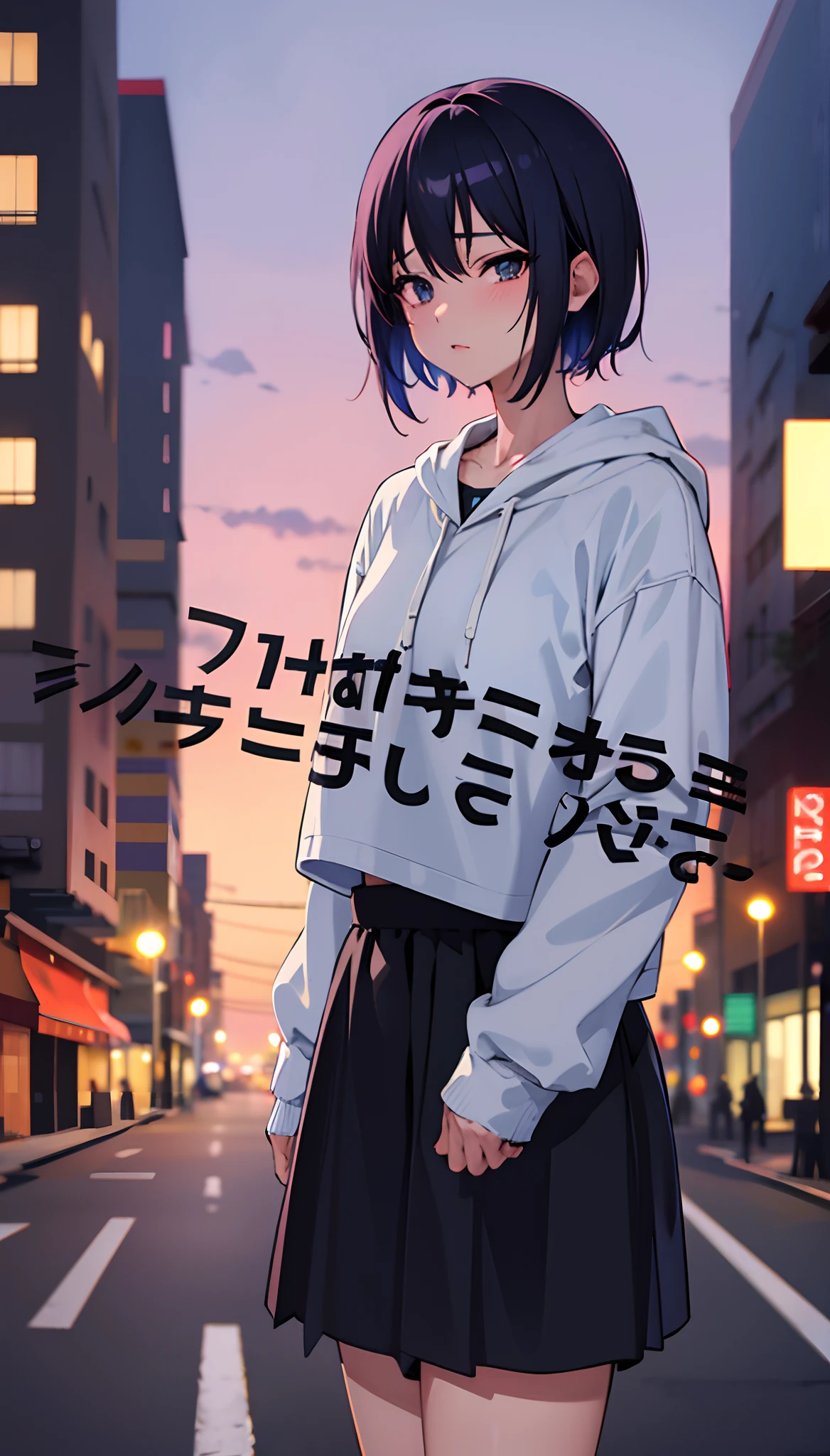 Anime girl with almost short hair standing on a city street, Estilo anime 4K, Estilo anime. 8k, lofi, Art not Guweiz style, Elogio Artstyle, estilo de anime limpo e detalhado, anime vibes, illustration Anime style, Estilo de arte de anime, Digital anime illustration, Guweiz, Estilo anime moderno, anime aesthetic