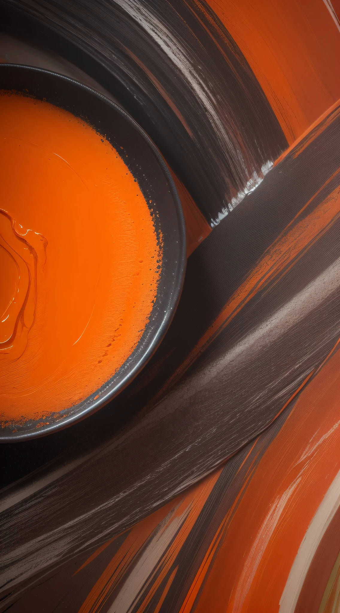 Orange and dark gray,Oil brush strokes,hunk,geomerty,Alfield image of a painted surface in high definition, Oil painting pattern effect, close-up imagery, pigment, 8K magnification image, Feel free,Artistically,high res photograph, high res photograph