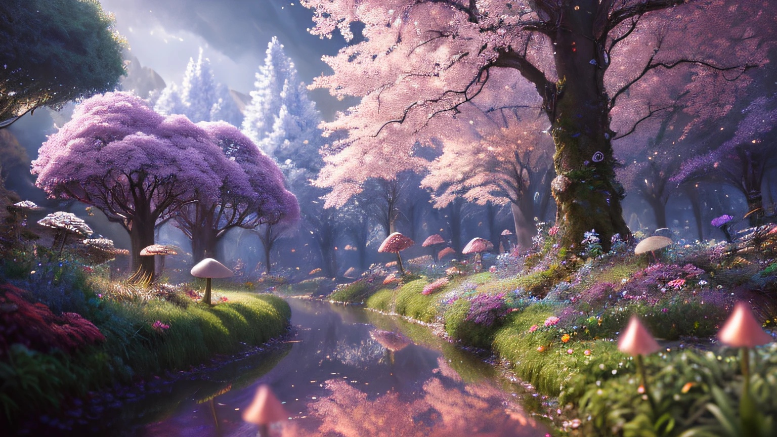 masterpiece, best quality, high quality,extremely detailed CG unity 8k wallpaper, An enchanting and dreamy scene of a fantasy forest, with towering trees, glowing mushrooms, and hidden fairy glens, creating a sense of mystique and enchantment, artstation, digital illustration, intricate, trending, pastel colors, oil paiting, award winning photography, Bokeh, Depth of Field, HDR, bloom, Chromatic Aberration ,Photorealistic,extremely detailed, trending on artstation, trending on CGsociety, Intricate, High Detail, dramatic, art by midjourney