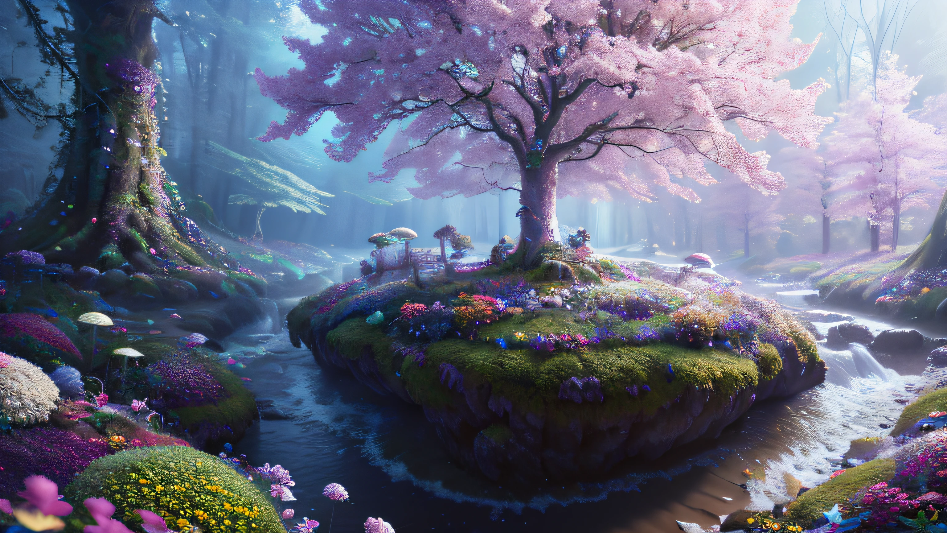 masterpiece, best quality, high quality,extremely detailed CG unity 8k wallpaper, An enchanting and dreamy scene of a fantasy forest, with towering trees, glowing mushrooms, and hidden fairy glens, creating a sense of mystique and enchantment, artstation, digital illustration, intricate, trending, pastel colors, oil paiting, award winning photography, Bokeh, Depth of Field, HDR, bloom, Chromatic Aberration ,Photorealistic,extremely detailed, trending on artstation, trending on CGsociety, Intricate, High Detail, dramatic, art by midjourney