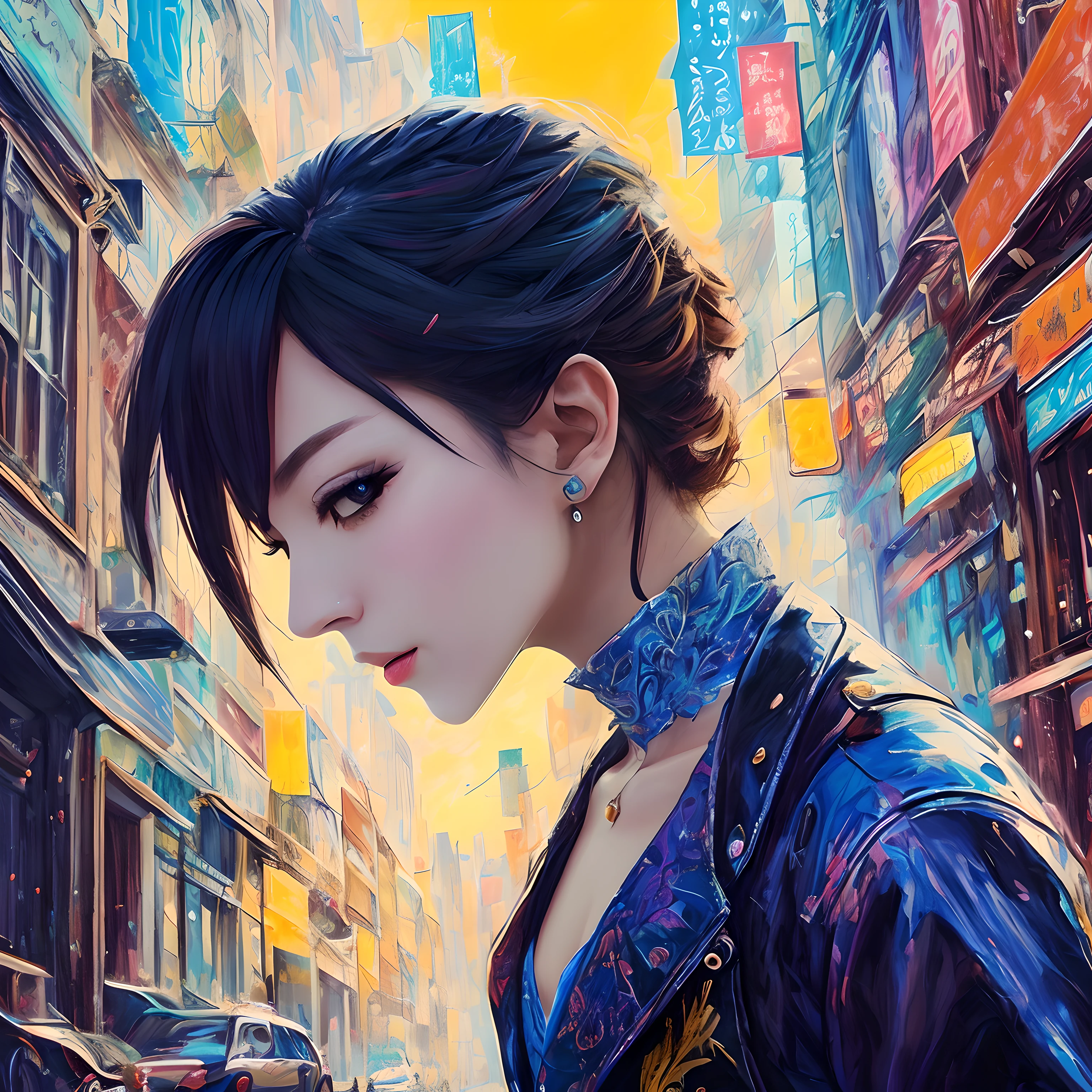 offcial art，统一 8k 壁纸，ultra - detailed，Beauty and aesthetics，tmasterpiece，best qualtiy，public art，The is very detailed，dynamic angle，cowboyshot，The most beautiful form of chaos，Elegant，Fauvist design，vivd colour，romanticism lain，