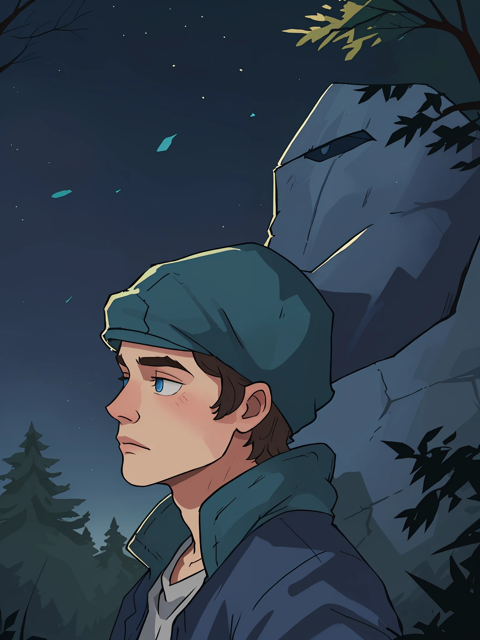 A young man (solo) He lives far from the city, being a lumberjack and middle class. He is tall (1.80m) and has a strong build. His skin is pale and his eyes are blue, although his appearance is rough and worn. He wears loose-fitting, functional clothing.
