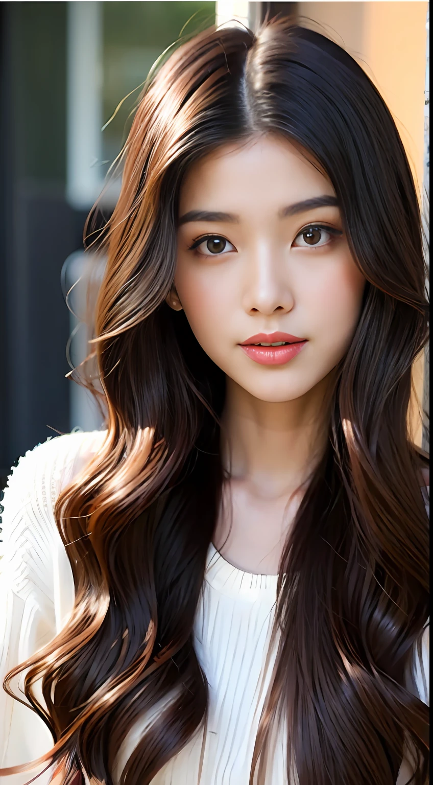 For long shoulder-length hair、Beautiful woman in her 20s with soft waves