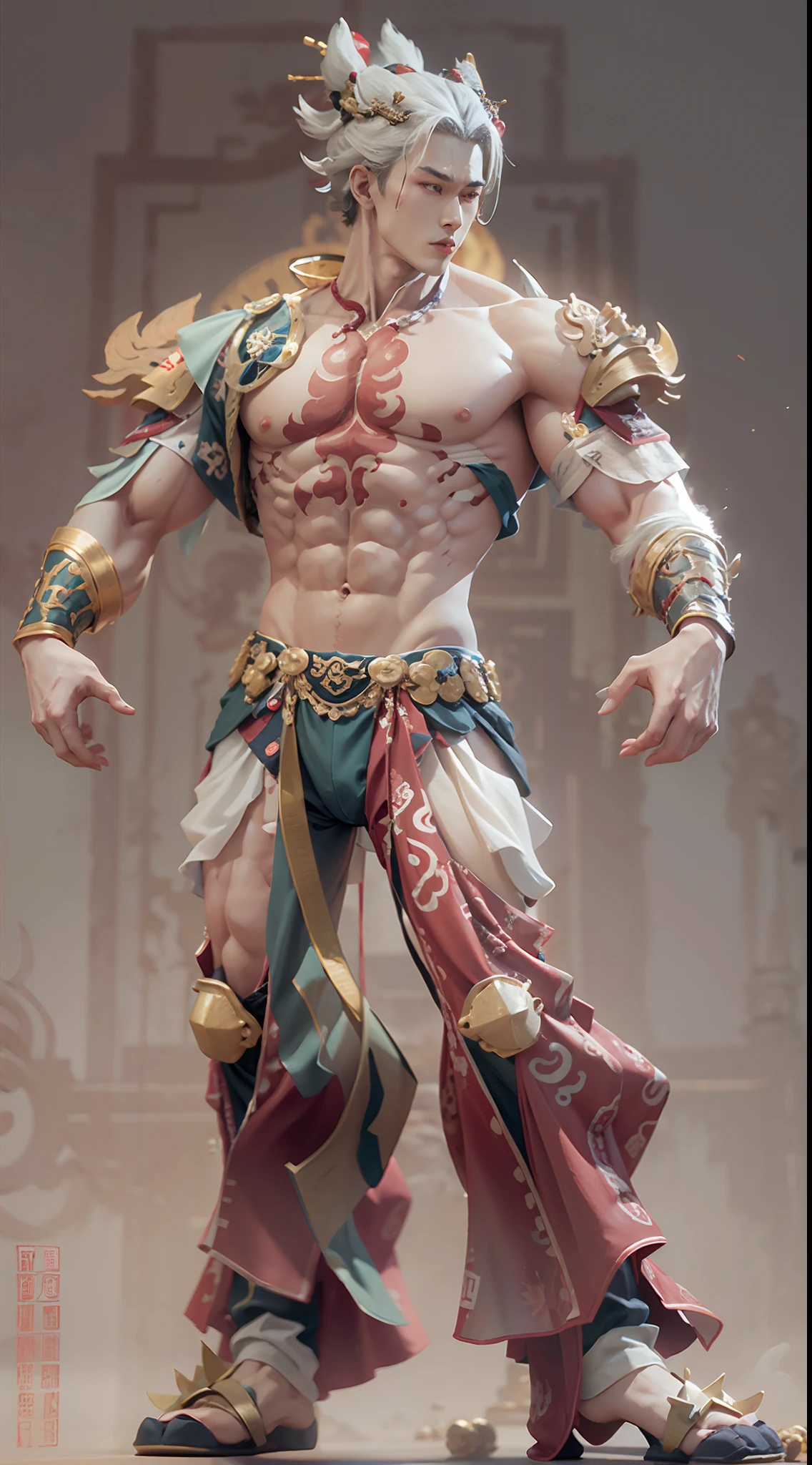 Model design,Character design,Tide play blind box,3D naked man,GK, The whole body of the character,base,Wu Shixun,Raised sexy,(A combination of human and animal specialization),Handsome,musculous