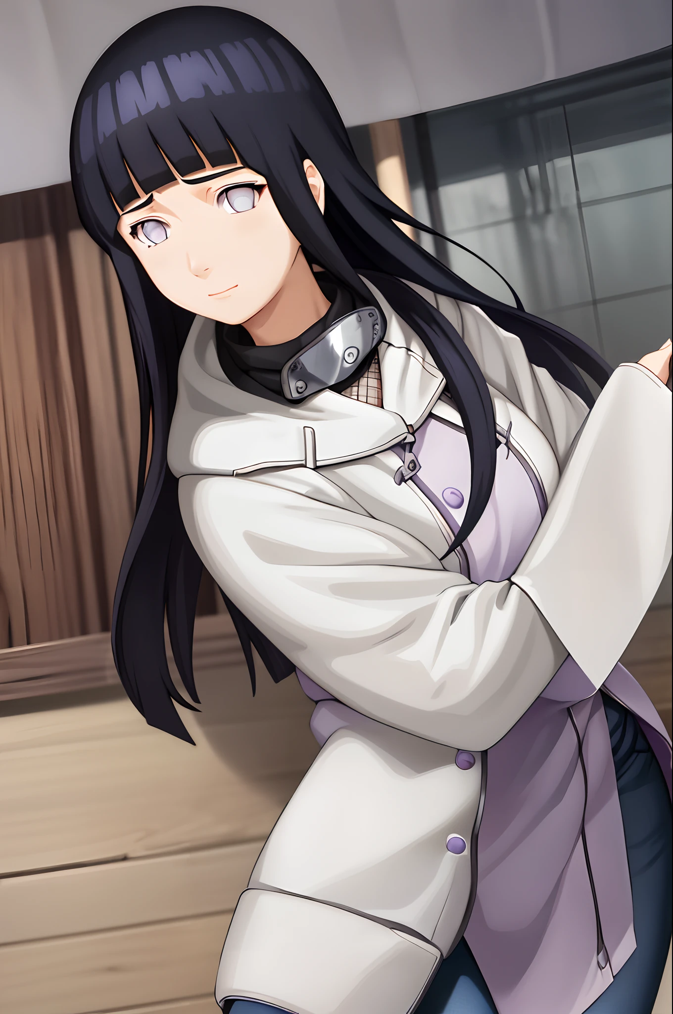 tmasterpiece, hoang lap, 1girll, hyouka\(shippuden\), 独奏,jaqueta com capuz, Fishing nets, The headband is hung around the neck, looking at viewert, Floating hair, ventania, Blue pants,((extremy detailed)),(Hyper-detailing),the Extremely Detailed CG Unity 8K Wallpapers,best qualtiy。Fat girl。with a huge mommy body。Her skin tone is fair and smooth,Make her look older。 Her short hair is bright dark blue,Just reached her shoulder。It is straight,Has a slight natural shine。The hairstyle outlines her face well,Gently fall,A few strands fell near her cheek。 Hinata's most striking feature is her charming eyes。The iris of her eyes is a charming pale lavender color。The white bone appears as a series of veins,These veins spread out of her pupils and iris in a reticular pattern。 In terms of the five senses,Hinata has a soft and gentle countenance。She has a slender nose,Her lips are naturally pink,Slightly full。Her eyebrows are well-shaped,The arch is neat,Outline beautiful eyes。 her chest is very large,Good shape。They are huge,You can see in general,Hinata's appearance is characterized by her calm and kind expression,Represents her gentle nature。Sexy girl nipple,The body is large and thick,wearing tight suit,You can see all the curves and contours of gray hair。She is thick with plump fat and huge,Her clothes are very, very tight,Covered her entire body,You can see all of her cervix and body。The whole body is tight,Her whole body can be seen