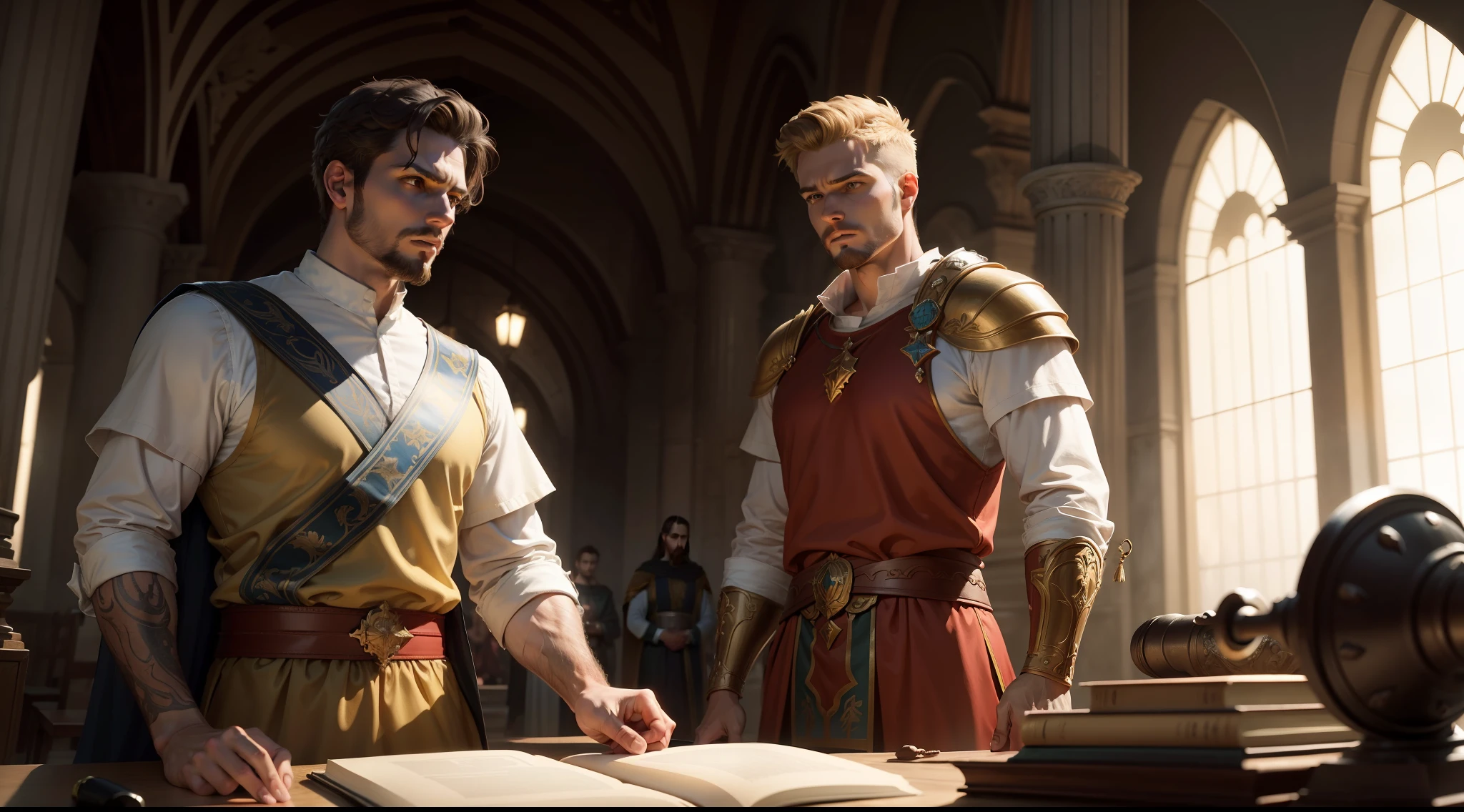 David is called into the presence of King Saul, onde expressa sua vontade de enfrentar Golias. Saul, initially skeptical due to David's youth, acabou concordando, e Davi se prepara para a batalha.