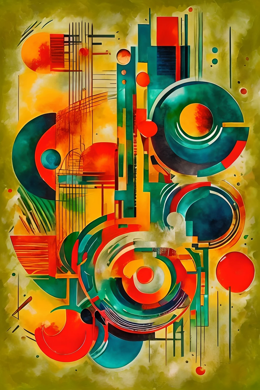 a painting of a painting of a colorful abstract design, orphism style, bauhaus style painting, abstract style, abstract art, abstract surrealist, abstract and / or modernism, kandinsky style, abstract forms and shapes, inspired by Vassily Maximov, bauhaus art, intricate abstract, abstract colors, abstract maximalist painting, artistic abstarct
