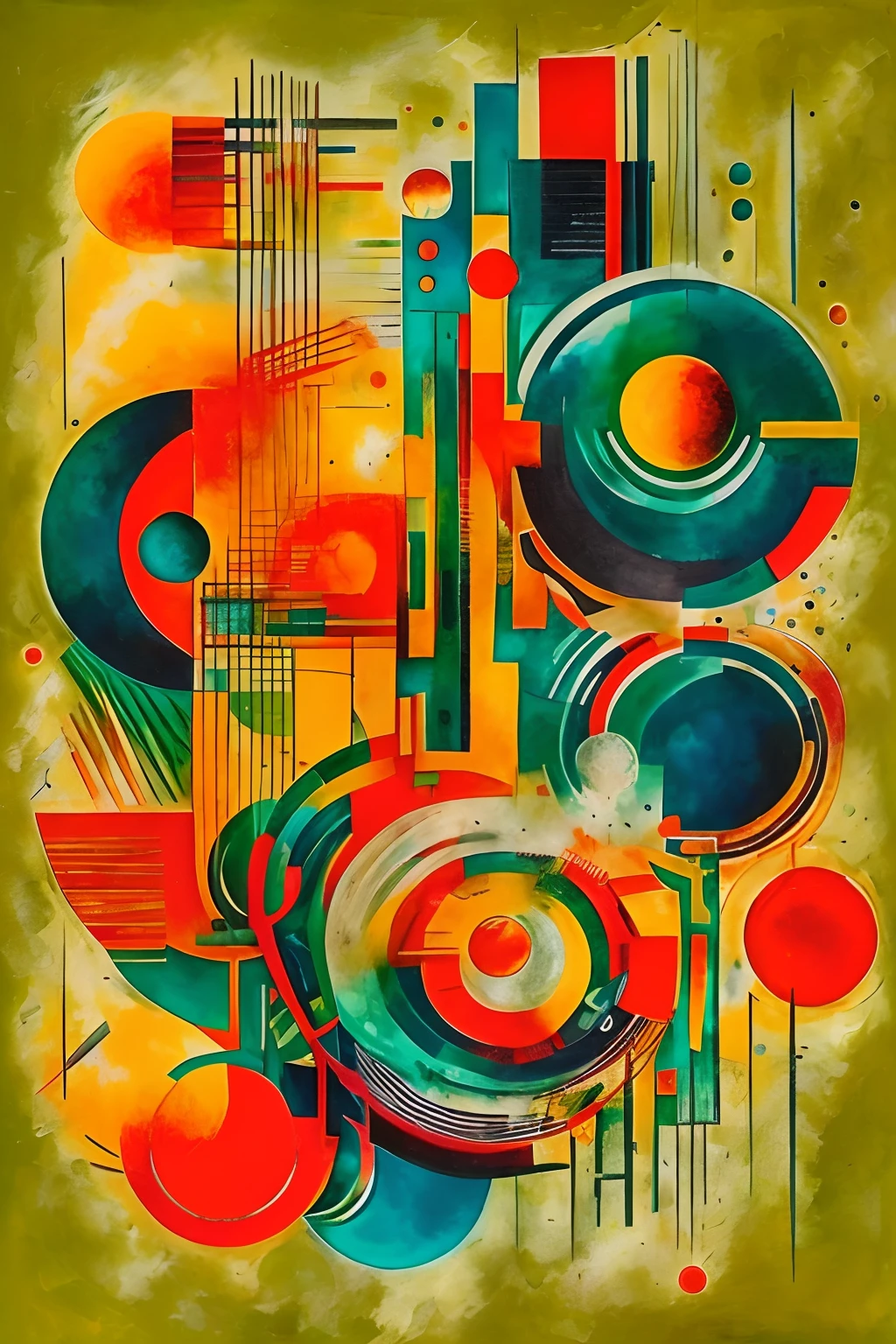 a painting of a painting of a colorful abstract design, orphism style, bauhaus style painting, abstract style, abstract art, abstract surrealist, abstract and / or modernism, kandinsky style, abstract forms and shapes, inspired by Vassily Maximov, bauhaus art, intricate abstract, abstract colors, abstract maximalist painting, artistic abstarct