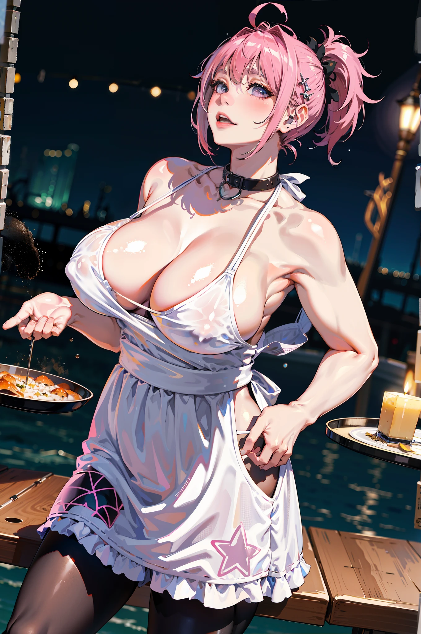 32K,tmasterpiece,Faraway view,((extremely huge breast)),Collar,three-point style,aprons,Reflective glossy leather,slightly fat big breasts,Enlarged buttocks,(best qualtiy), detailedbackground,Black girl, terroral, bionicle, succubi,Long horn,coda,the night,bonfires,stars,Rained,Ass focus,tmasterpiece,Faraway view,Two pink bumps,slightly fat big breasts,potbelly,Fat super ass,Ultra-transparent fishing nets,florals,Inside T,Unoccluded,super breasts