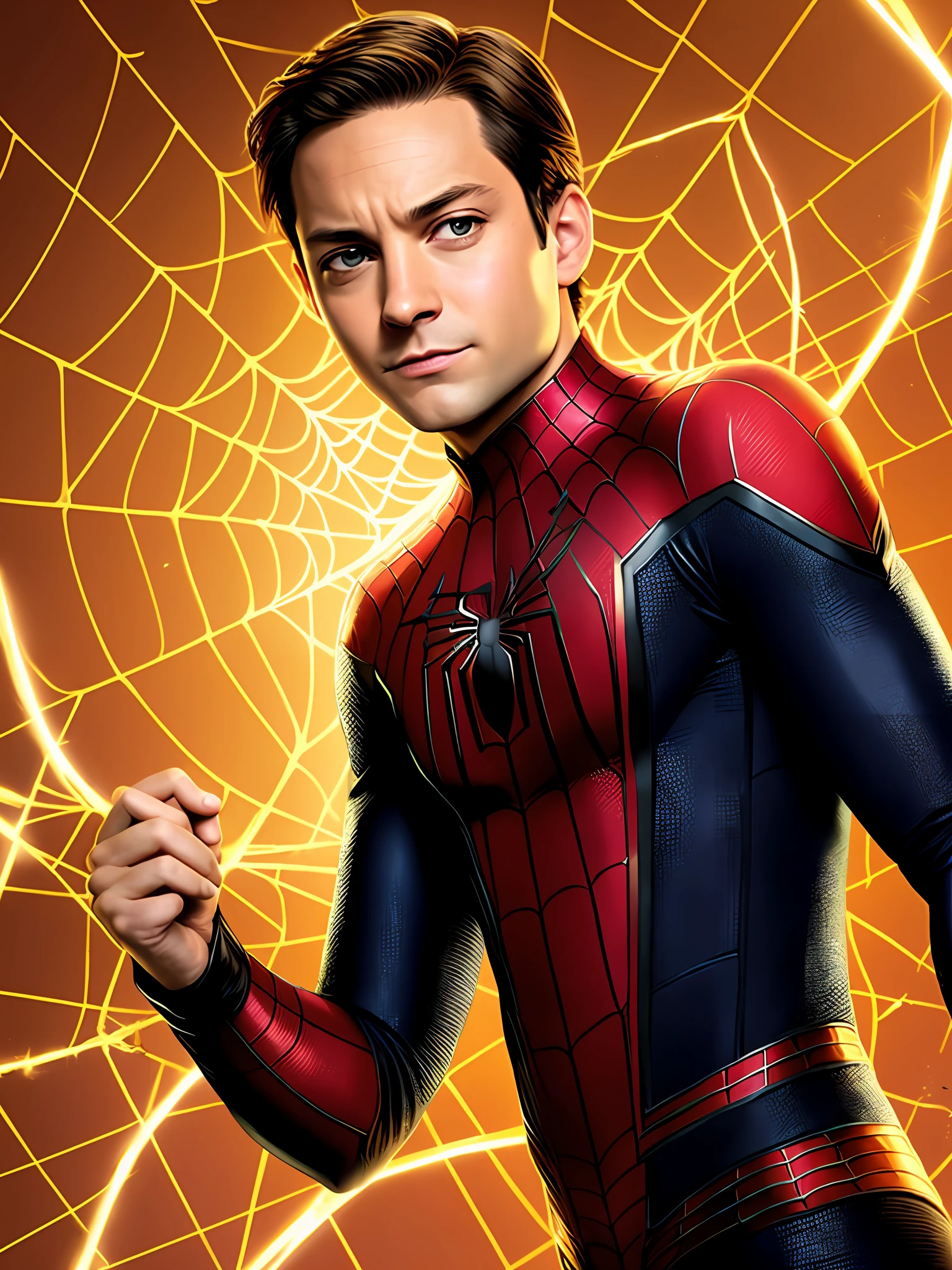 Tobey Maguire as spider-man with Golden web on suit