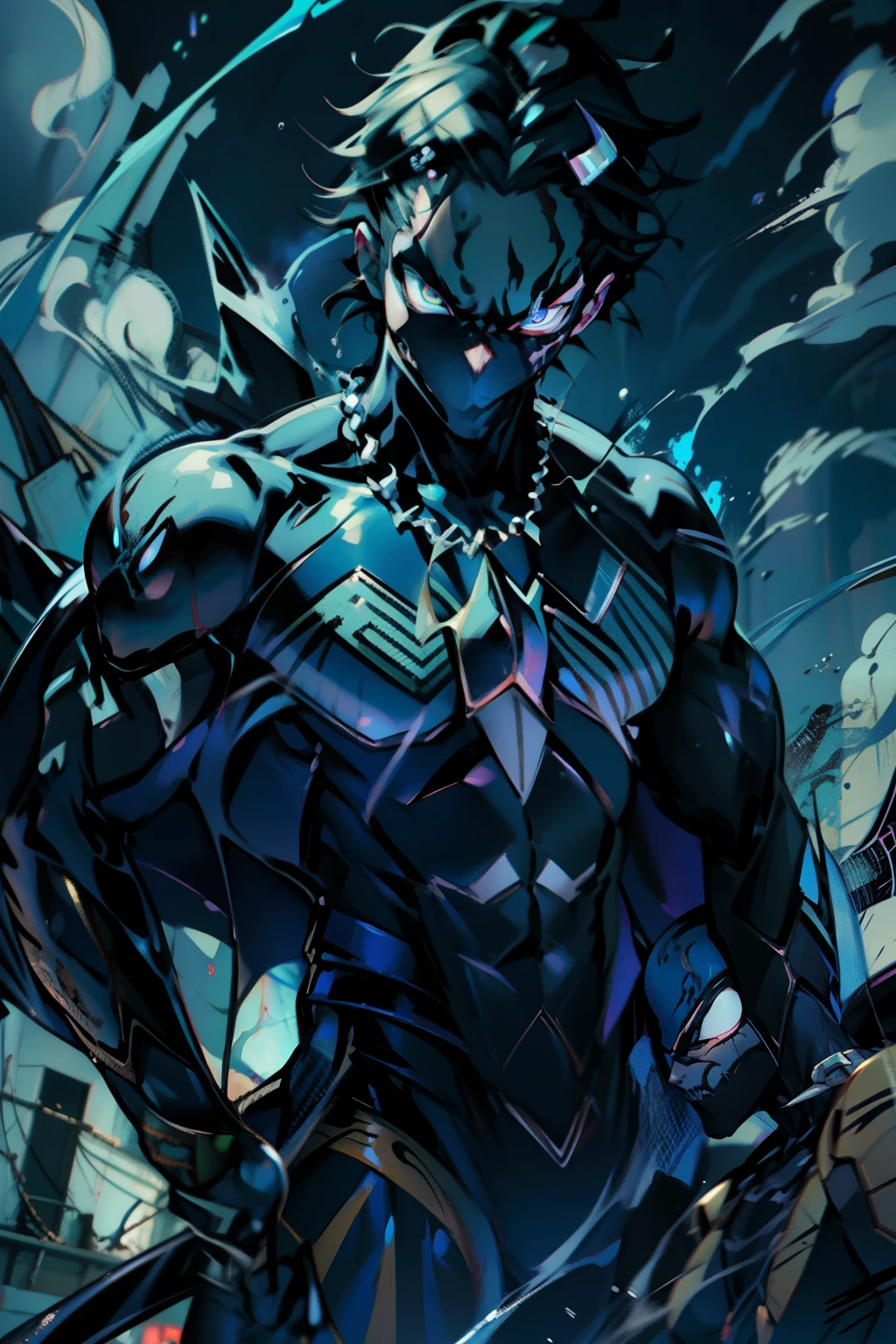 《the original god》Arataki Kazuto , male people, chest muscle, Sexy , Venom symbiote for your body, Black mucus of the body , into venom, venomize,Black bodysuit,(Cloak),Red cape,Abs,(Adult male)((Venom possession,venom symbiote)),over-Tortoise Man,Battle damage,((Masterpiece)), ((Best quality)), Ultra detailed,((illustration)), Dynamic Angle, Detailed light, (Delicate eyes), Floating, 1boy, Male focus, Head, Clothing, Yellow eyes, necklace, tattoo, (Forehead:0.8), (ahoge:0.8), jewelry, brunette color hair,apathy,Ray, chest muscle, Sexy , Venom symbiote for your body, Black mucus of the body , (into venom), Venom,frontage,Bust photo,White tight-fitting top,spiderman outfit,style of anime4 K, 4K anime wallpaper, Badass anime 8 K, 4 k comic wallpaper, young anime man, Anime boys, Anime wallpapers 4 k, Anime wallpaper 4K, High quality anime art style, Anime moe art style, Anime art wallpaper 8 K, Anime art wallpaper 4 K, RGB lighting,