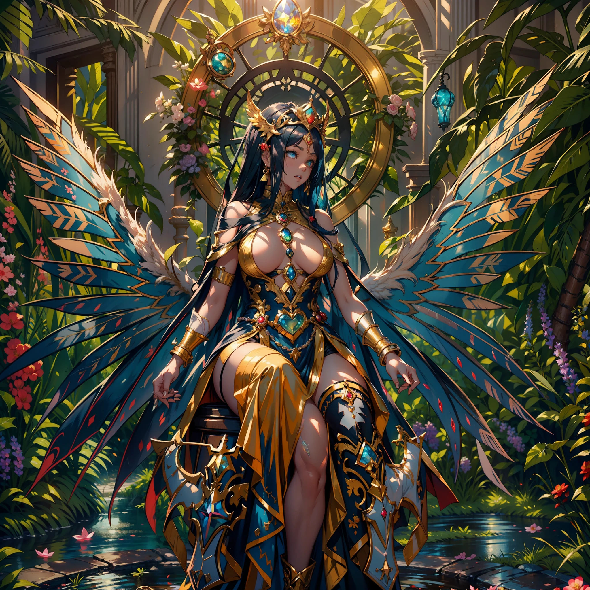 Masterpiece Goddess Durga Sun urban Forest graduate deep path equirectangular_360 contre-jours Beholder "medieval" outfits priestess suit crux Caduceus backlight luminescence saturate Sunlight ecstatic volumetric ultra pro-photorealist optimal details best_quality max accurate reflex highres 3dcg color-coded improved Octanes-rendues UHD XT3 16K 32K:2 64K DSLR HDR UnrealEngine5 enhanced ombre analogique ultra_sharpness symmetrical angel surmounted wings surrounded intertwined feather Queen Native éblouissantes Valkyrie-wings key "Heavy Metal" Will-o'-the-wisp pixie sprite kindergarden conceptual safe female glamour walking slow motion Chevaleresque "Nicki Minaj" Cosplay "Rihanna" aristocratic "beyonce" athletic fullbody tanmed skin perfect face hairstyle obvious agate divine cheekbones effects reddened embarrassed lazuli eyes beautiful eyes Brown Pupils Black Iris Turquoise Sapphires Open Mouth water drop of water tongue droplet Teeth Smiles pilot Jacket Floating fringe Pearls Eccentric Cape Levitating Shoulders-Off chemise blanches dentelles clavicules papillotes breasts satin orange sideboob felt corsait yellow spinels thick leather skirt assortie amples nombril size revealing heart belt chastity cadena pubic scarlet pubis-hairy obvious silk indigo silver adorned gold padlock thighs legs garters Gothic stainless steel boots decorated onyx monastery opal marble ruby background Sundrop mannequins lantern dressed armor richly decorated dramatic defenestrated chrome metallic flat bands fathoms brass fullbodye lys rune ornate emerald plasma embroidered glyphs Tourmaline wood engraving lava fire magic summon Tiger incandescent Crystalline creature familiar robot Mecha (EOS R6 135mm 1/1250s f/2.8 ISO400) Mechanized conjuration monarch viceroy flowering butterfly Hearth CGSCOSITY invocation feline monster floraison population Ark Church chain window "Ouroboros" Earth Cathedral chef-d' tattoo "Bruce Weber girls" nsfw varied multi etc.