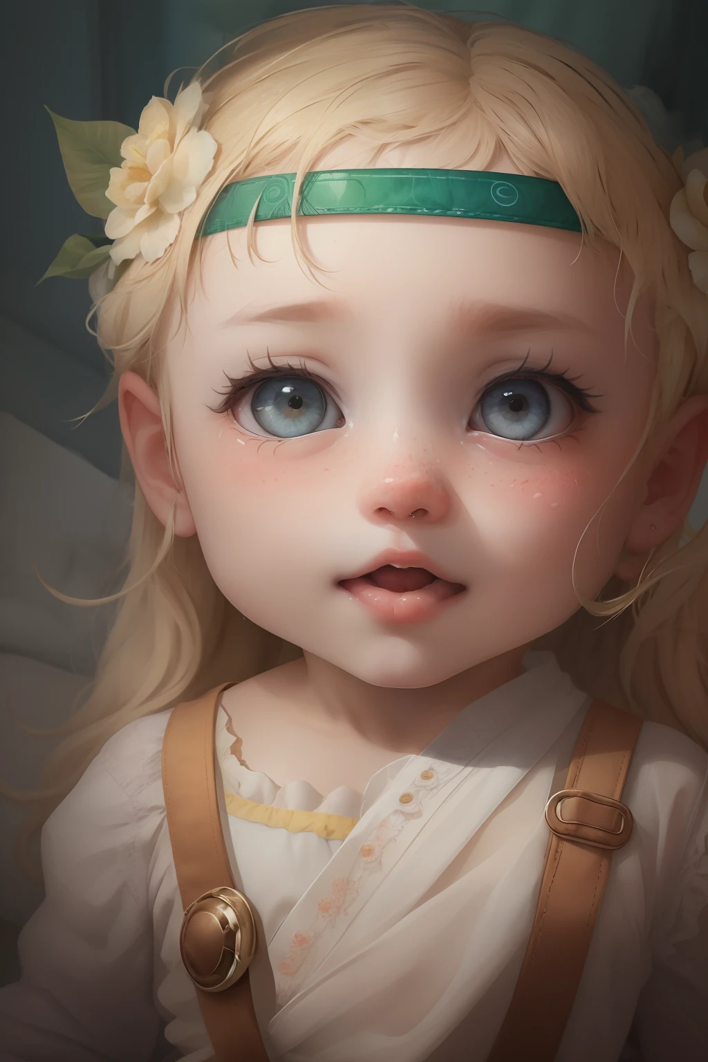 blonde baby, floresta ao fundo, roupas claras