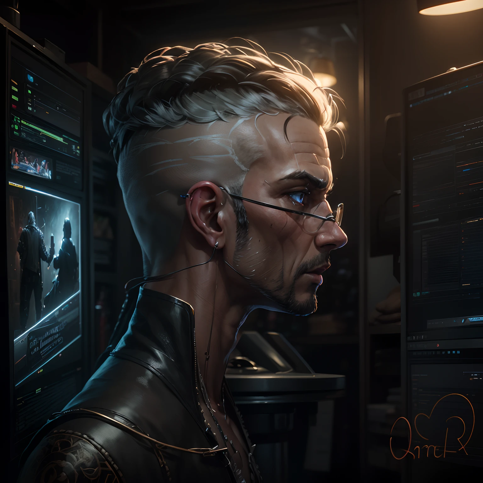 The side face of a man,8K, hdr, ((Intricate details, ultra - detailed)), (Cinematic:1.3), (art stations:1.3),cruel,