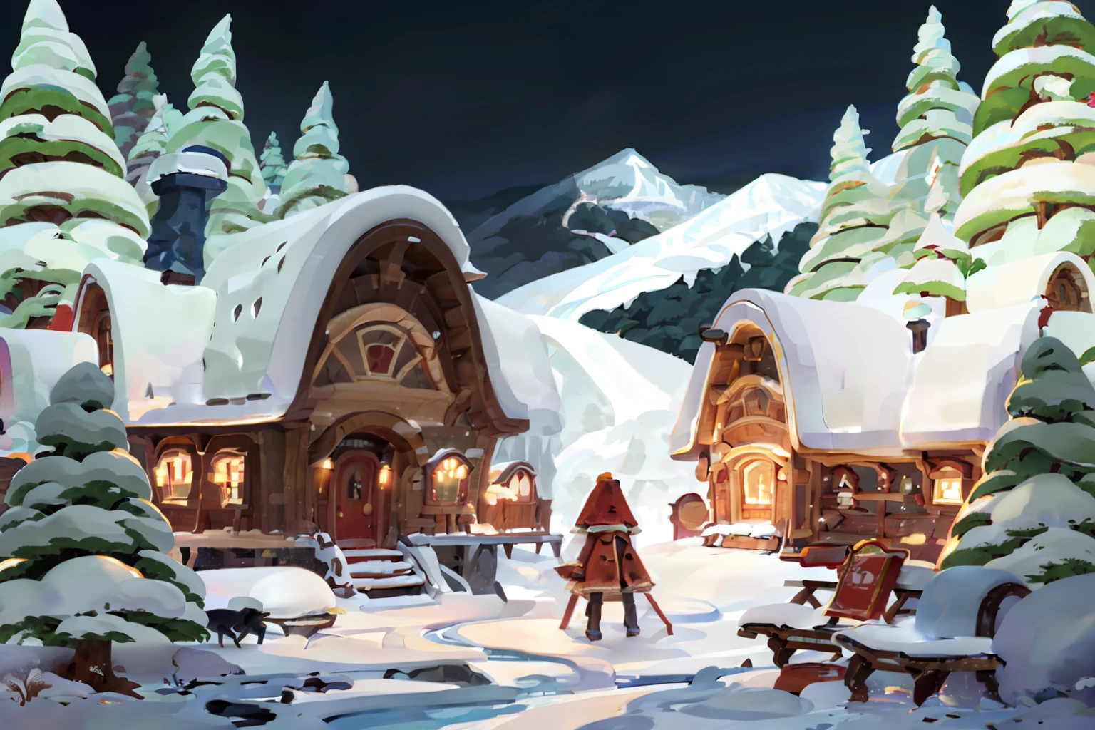 A cozy winter evening scene, a family gathered around a fire in a snow-covered cabin, brought to life in the style of Carl Kleiner. The wide-angle view captures the warmth of the cabin against the cold, snowy landscape outside  --ar 5:7 --s 400 --niji 5