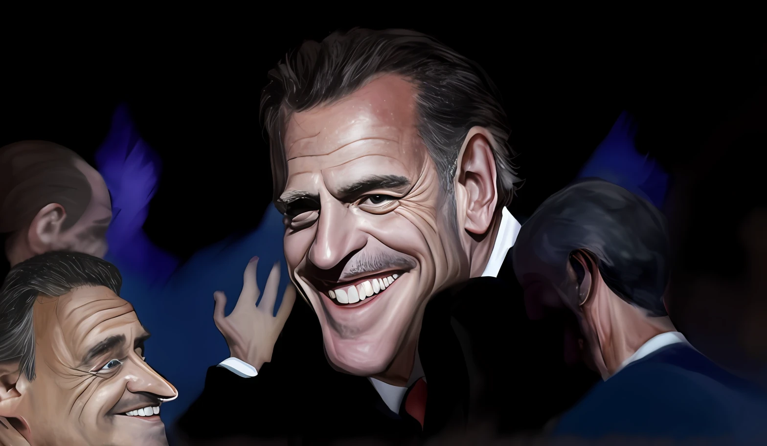 Hunter Biden, Creepy smile, Caricature, oil painting, brush strokes,