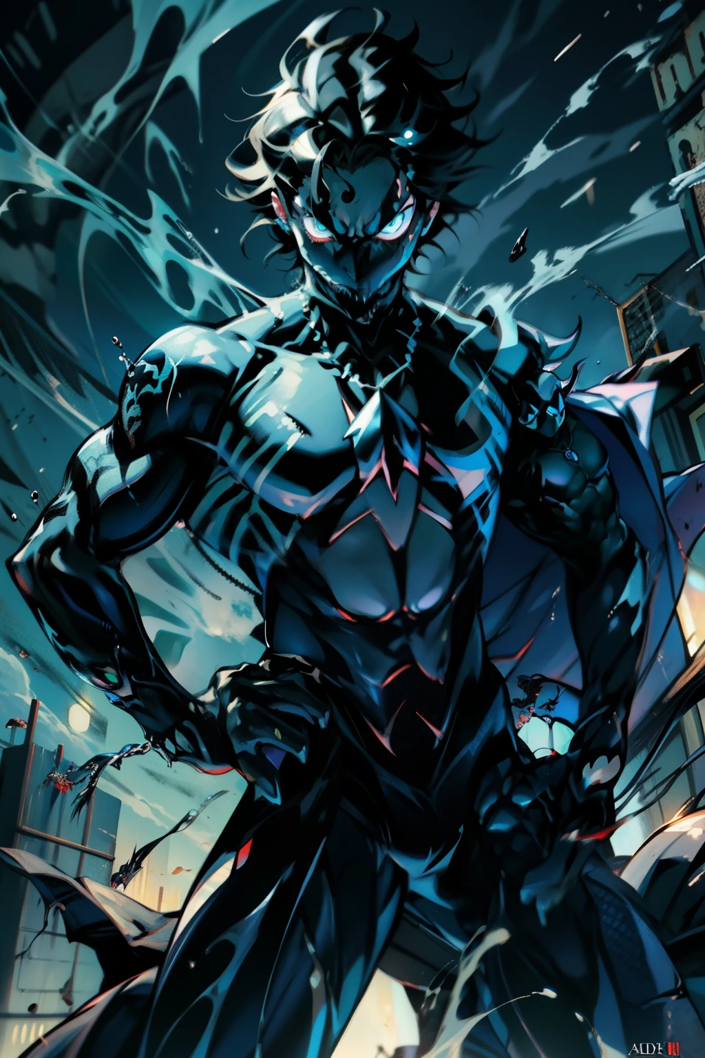 《the original god》Arataki Kazuto , male people, chest muscle, Sexy , Venom symbiote for your body, Black mucus of the body , into venom, venomize,Black bodysuit,(Cloak),Red cape,Abs,(Adult male)((Venom possession,venom symbiote)),over-Tortoise Man,Battle damage,((Masterpiece)), ((Best quality)), Ultra detailed,((illustration)), Dynamic Angle, Detailed light, (Delicate eyes), Floating, 1boy, Male focus, Head, Clothing, Yellow eyes, necklace, tattoo, (Forehead:0.8), (ahoge:0.8), jewelry, brunette color hair,apathy,Ray, chest muscle, Sexy , Venom symbiote for your body, Black mucus of the body , (into venom), Venom,frontage,Bust photo,White tight-fitting top,spiderman outfit,style of anime4 K, 4K anime wallpaper, Badass anime 8 K, 4 k comic wallpaper, young anime man, Anime boys, Anime wallpapers 4 k, Anime wallpaper 4K, High quality anime art style, Anime moe art style, Anime art wallpaper 8 K, Anime art wallpaper 4 K, RGB lighting,
