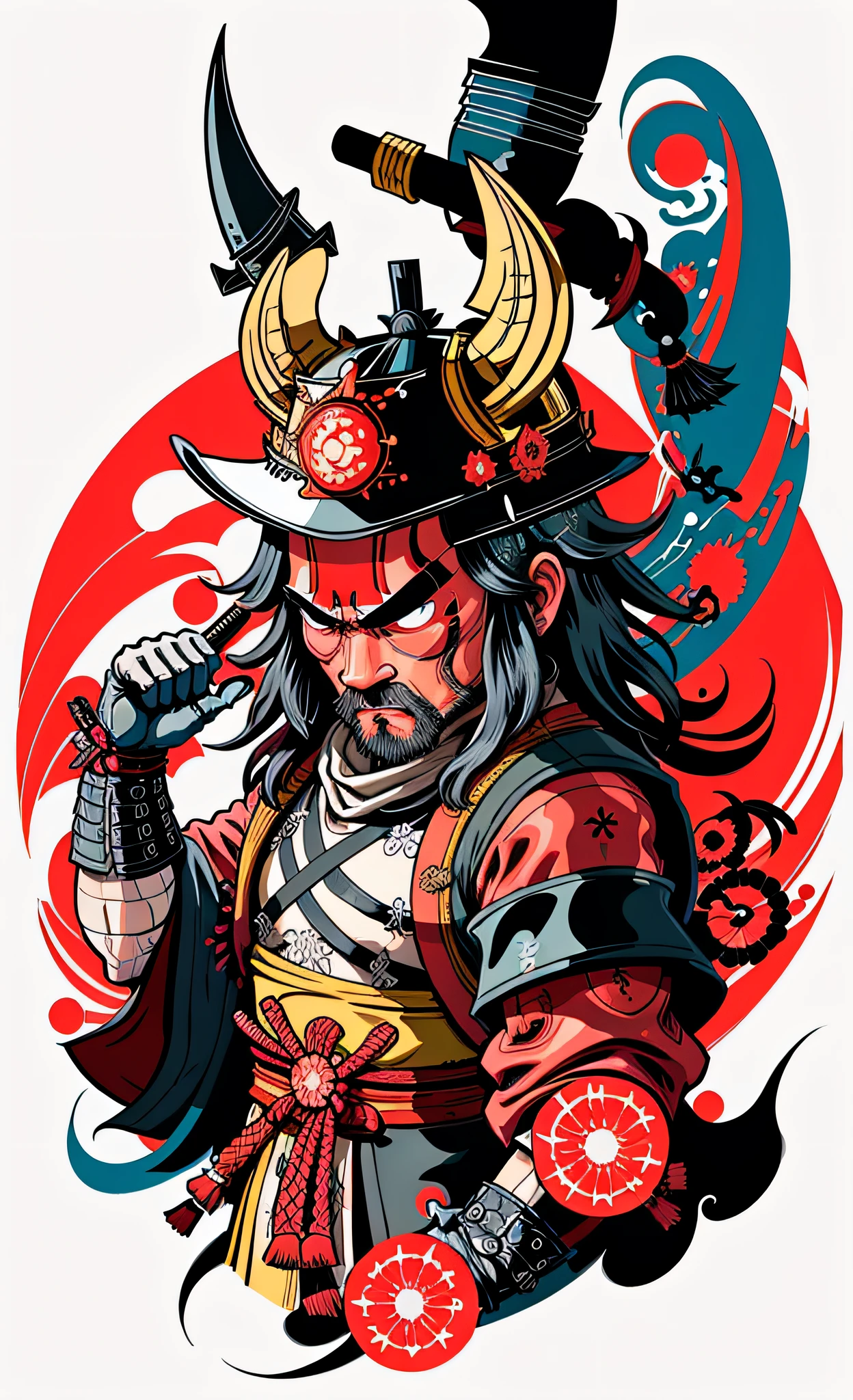 Asian Samurai in 0mib style for a shirt print