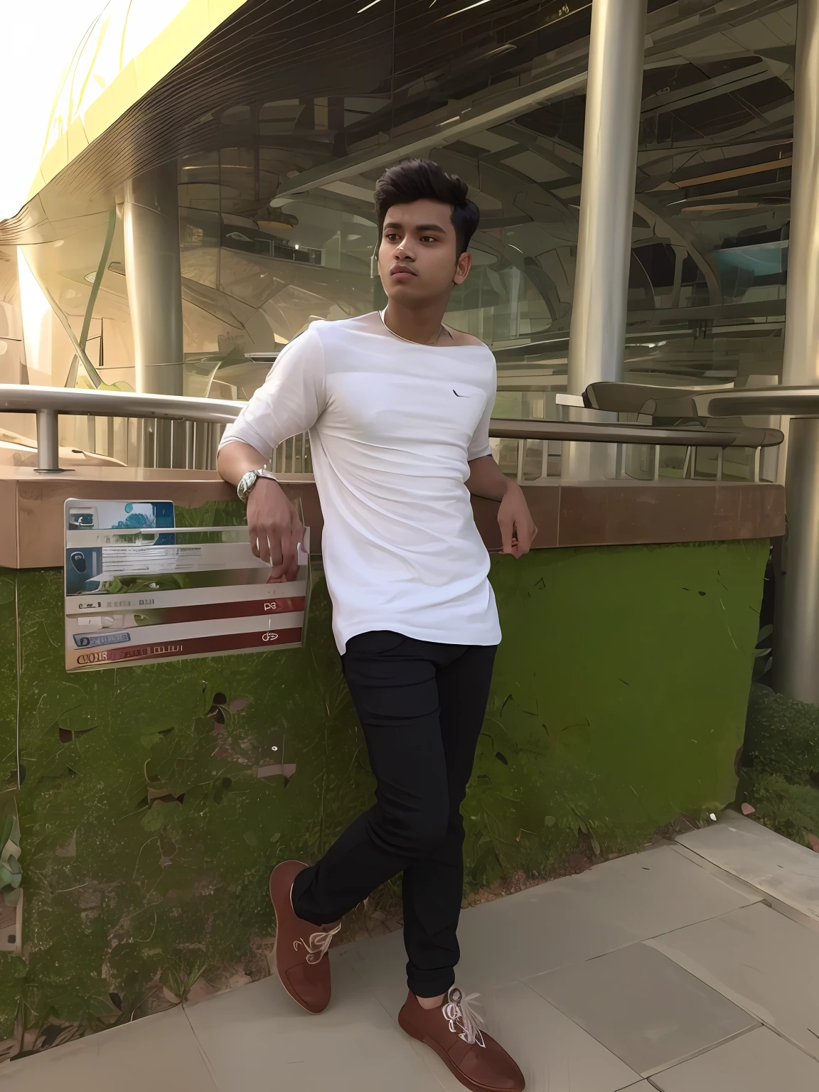 there is a man standing on a ledge with his hands on his hips, candid picture, profile picture 1024px, very artistic pose, candid photo, jayison devadas style, profile pic, around 1 , picture, jayison devadas, inspired by Saurabh Jethani, with a cool pose, ayan nag, standing!!, cool pose