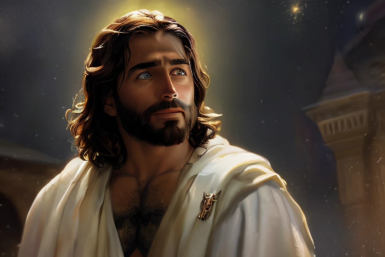Imagem de Jesus com barba e manto branco, Jesus Cristo, Retrato de Jesus Cristo, rosto de Jesus, jesus of nazareth, Jesus, Vestido como Jesus Cristo, Jesus Gigachad, obra-prima muito bonita, beautiful image ever created, Greg Olsen, O Senhor e Salvador, Jesus Cristo em Mass Effect