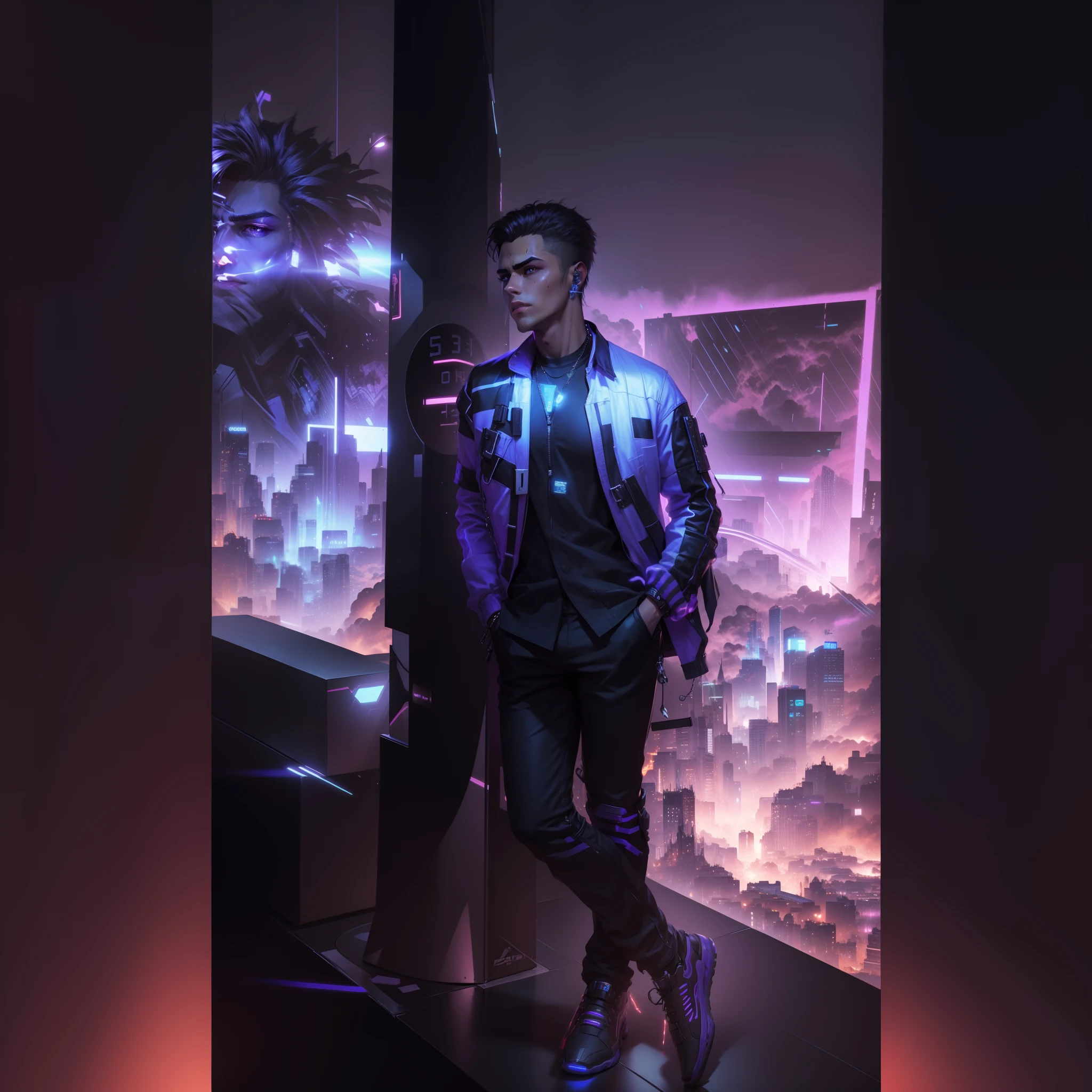 Change background cyberpunk handsome boy, realistic face, 8k, ultra realistic /