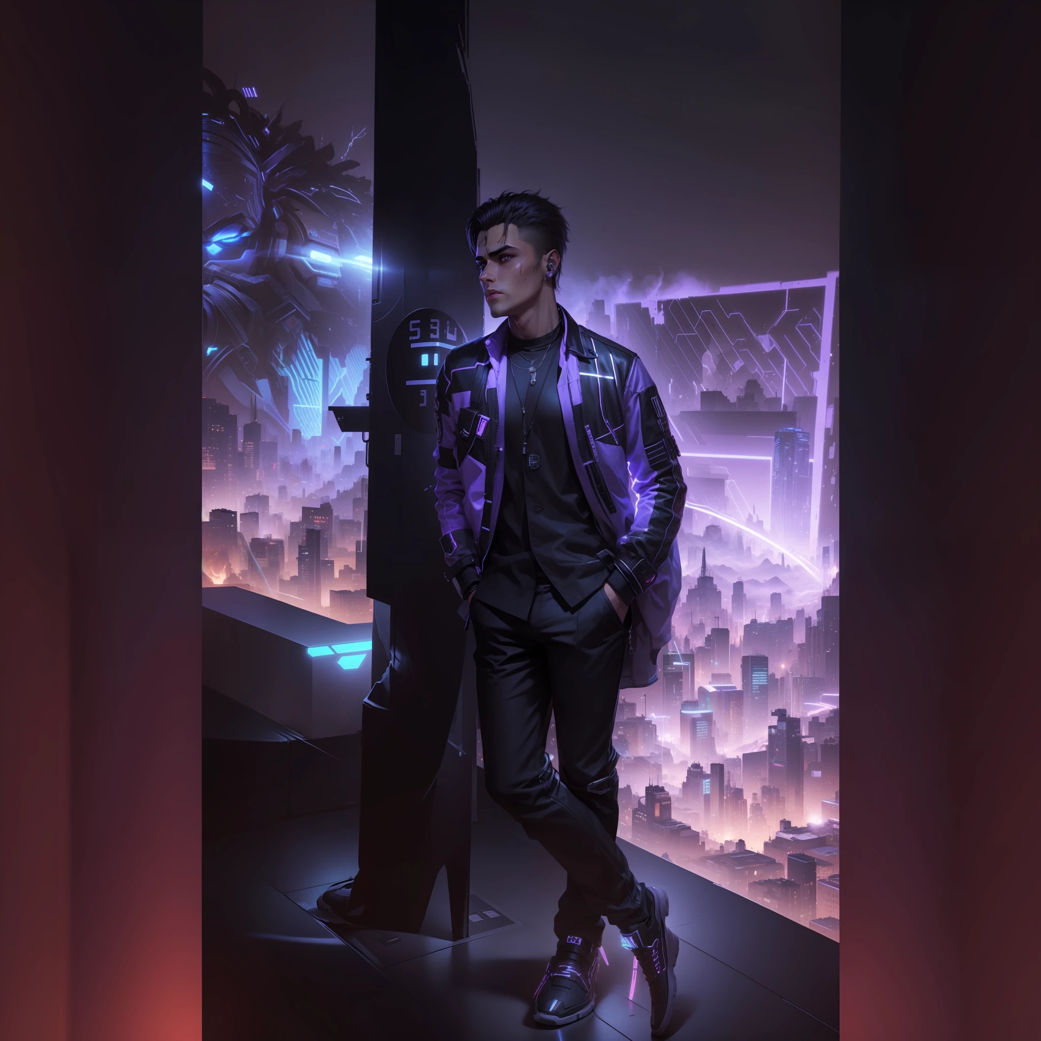 Change background cyberpunk handsome boy, realistic face, 8k, ultra realistic /