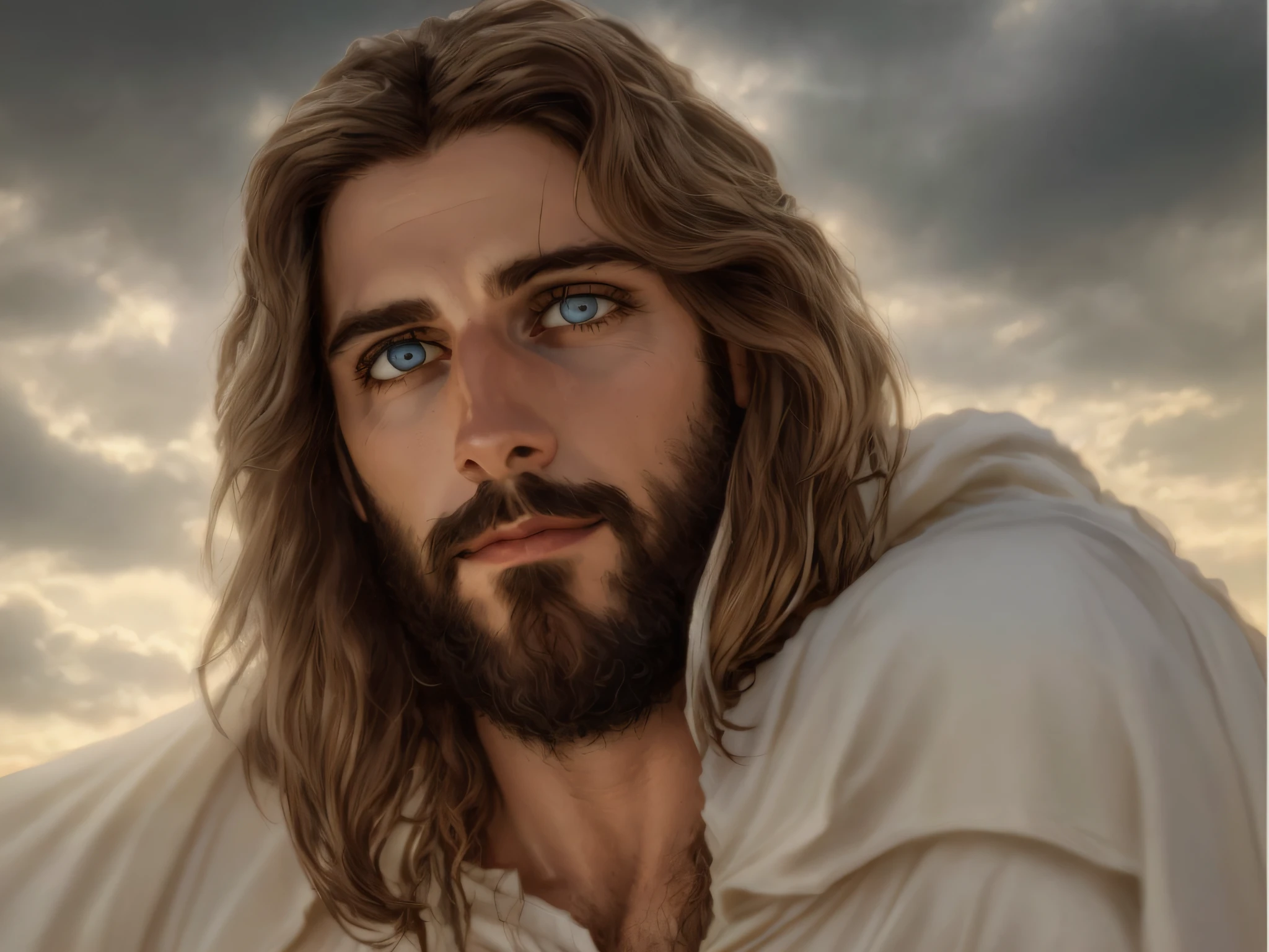 Imagem de Jesus com barba e manto branco, Jesus Cristo, Retrato de Jesus Cristo, rosto de Jesus, jesus of nazareth, Jesus, Vestido como Jesus Cristo, Jesus Gigachad, obra-prima muito bonita, beautiful image ever created, Greg Olsen, O Senhor e Salvador, Jesus Cristo em Mass Effect