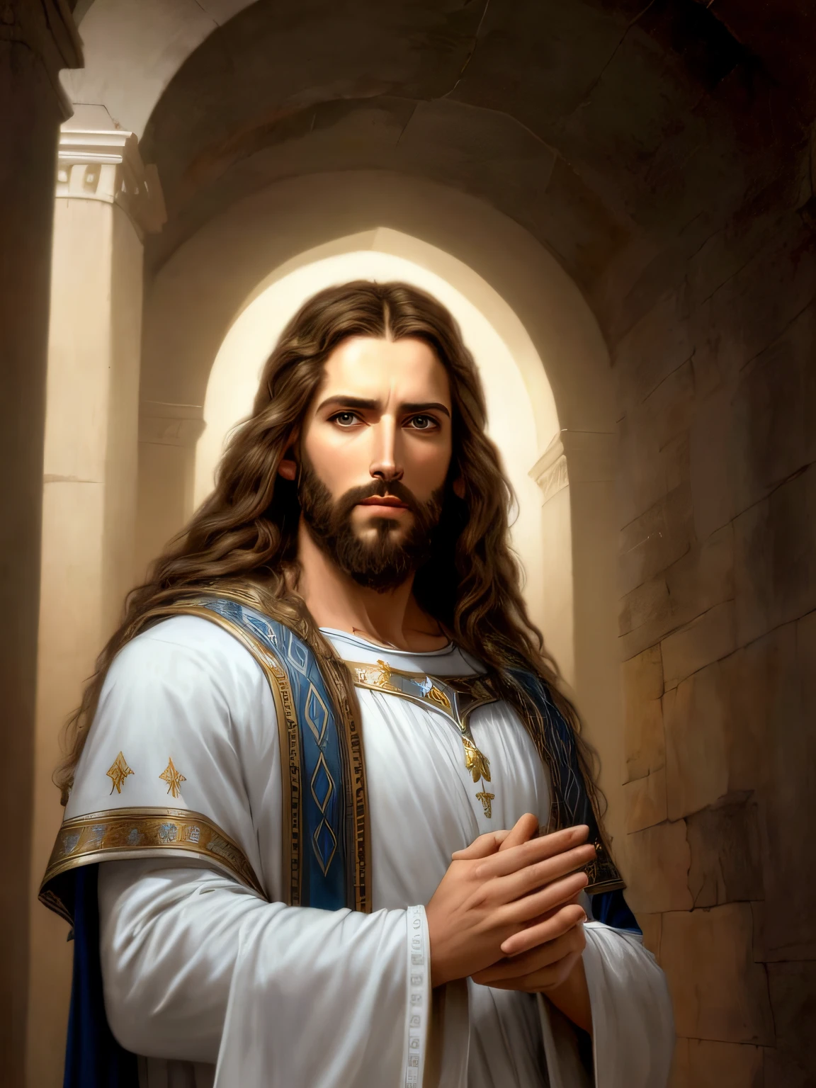 Imagem de Jesus com barba e manto branco, Jesus Cristo, Retrato de Jesus Cristo, rosto de Jesus, jesus of nazareth, Jesus, Vestido como Jesus Cristo, Jesus Gigachad, obra-prima muito bonita, beautiful image ever created, Greg Olsen, O Senhor e Salvador, Jesus Cristo em Mass Effect
