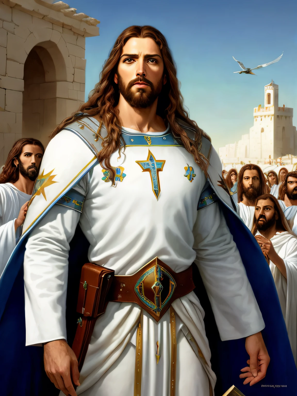 Imagem de Jesus com barba e manto branco, Jesus Cristo, Retrato de Jesus Cristo, rosto de Jesus, jesus of nazareth, Jesus, Vestido como Jesus Cristo, Jesus Gigachad, obra-prima muito bonita, beautiful image ever created, Greg Olsen, O Senhor e Salvador, Jesus Cristo em Mass Effect