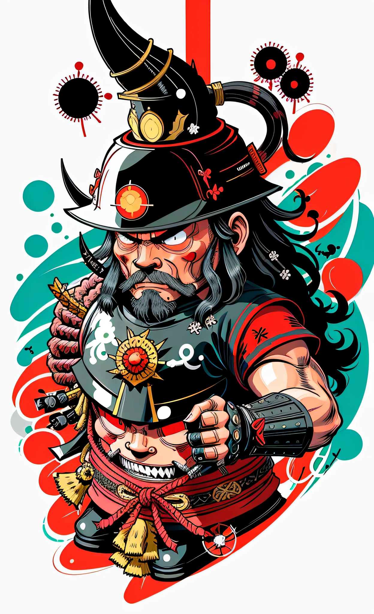 Asian Samurai in 0mib style for a shirt print