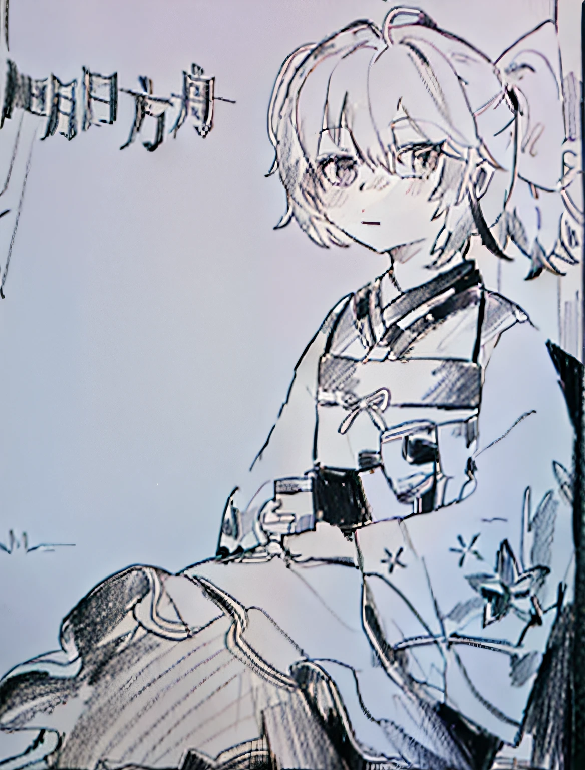 whaite hair,komono,Backyard background
