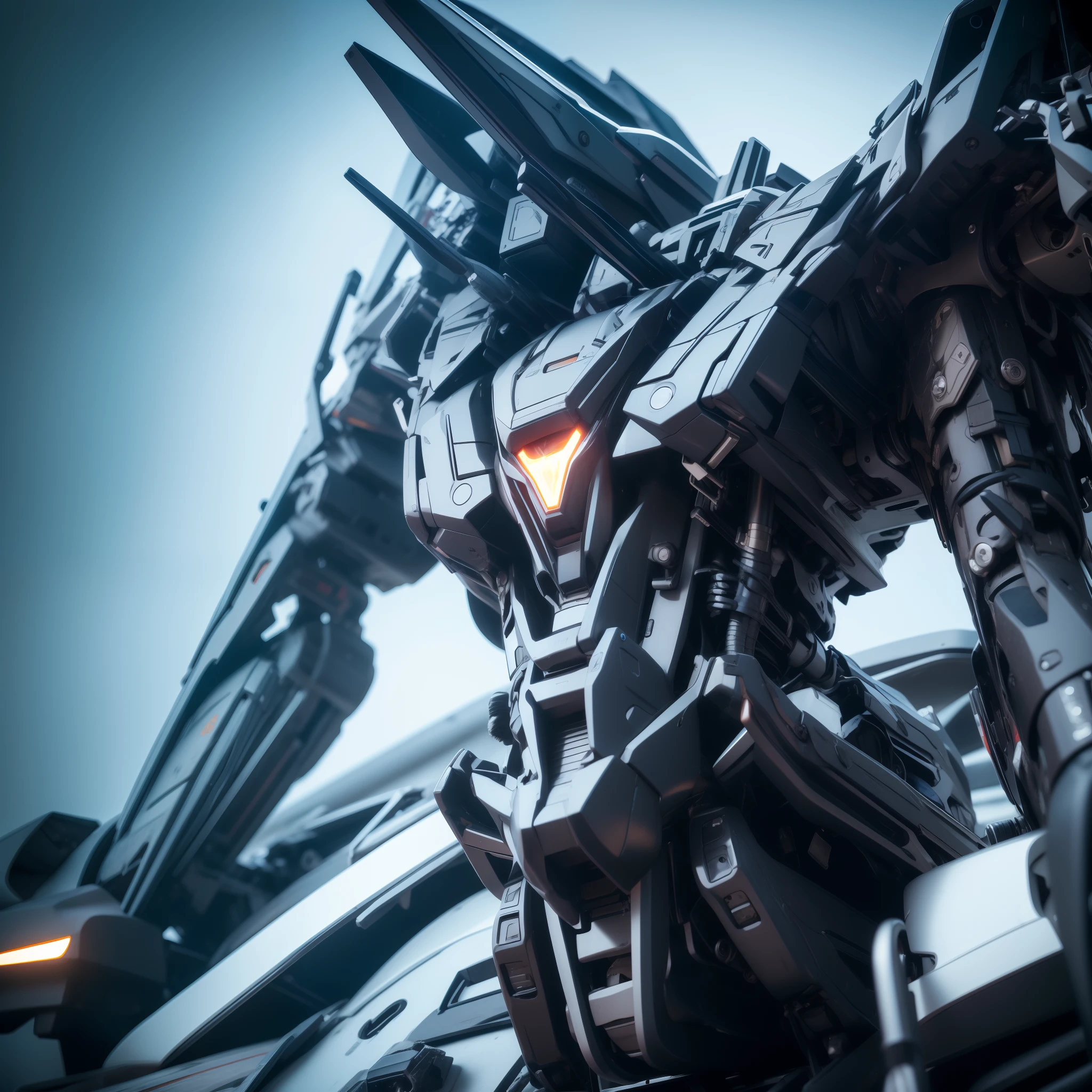 Wolf-type mech on the hunt,Hair is bright and realistic,Black all over,Recumbent position