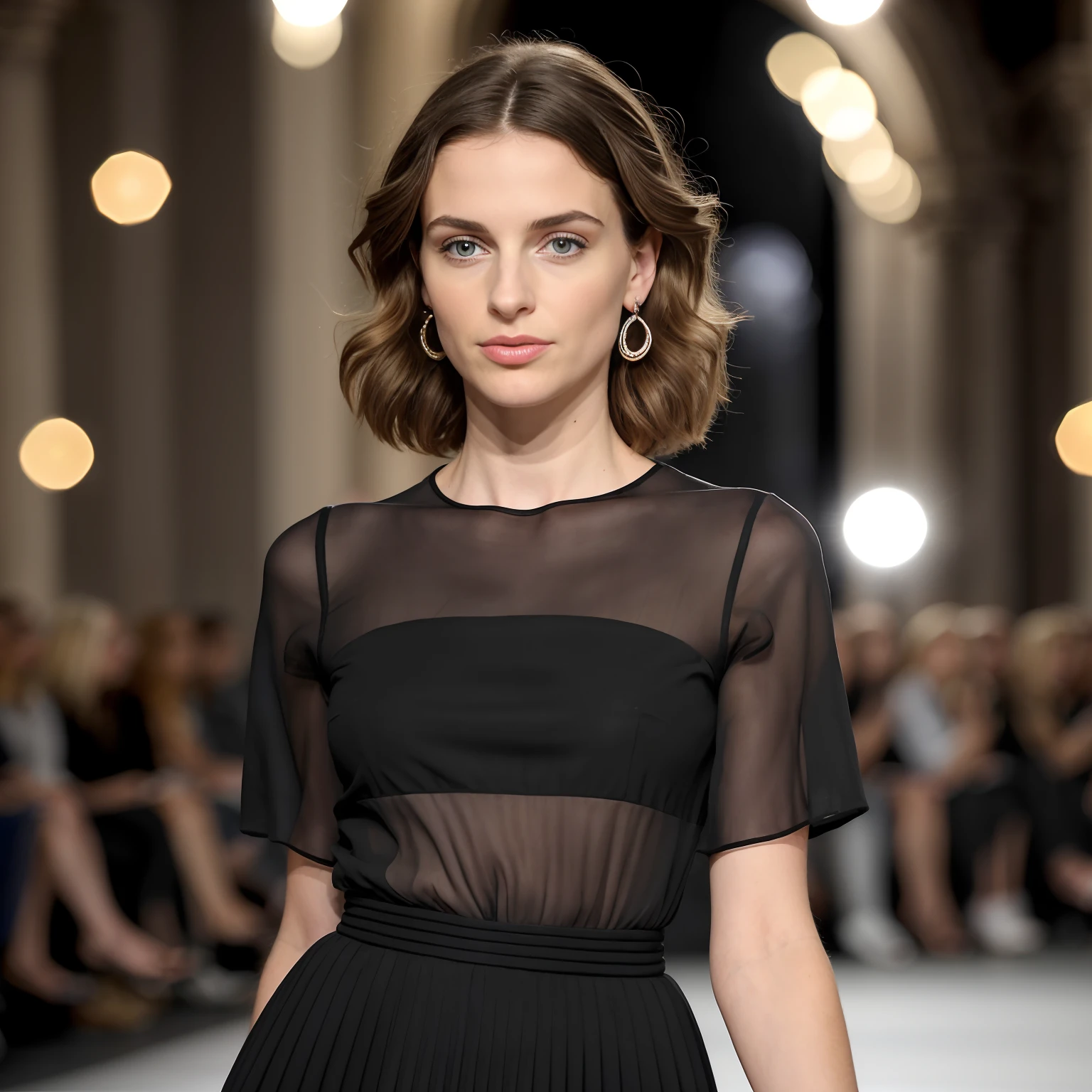 ((melhor qualidade)), ((obra-prima)), ((ultra realista)), (Rome fashion week, desfile de moda), Masterpiece trending at the art station of a sexy 20-year-old brunette influencer at an evening fashion show, cabelo liso e molhado, cinematic movie still, rosto detalhado marcante, sorrindo, olhando para a camera, ((shape behind:1.2)), olhos detalhados, vestindo looks VOGUE, bunda perfeita, fundo detalhado, tempo noturno, detalhes intrincados, rua chuvosa em uma cidade sombria lotada, Budapest FashionWeek, edgelighting, (chovendo), profissional, cinematic moody lighting, obra-prima, realista, rugosidade, rugosidade, ultra realista, obra-prima, realista, rugosidade, ultra realista, fotografado em uma Canon EOS R5, lente de 50mm, cores silenciadas, F/2.8, HDR, 8K分辨率, highres, alto detalhe, foco nítido, suave, rugosidade, vida real, fotorrealismo, fotografia, 8k uhd