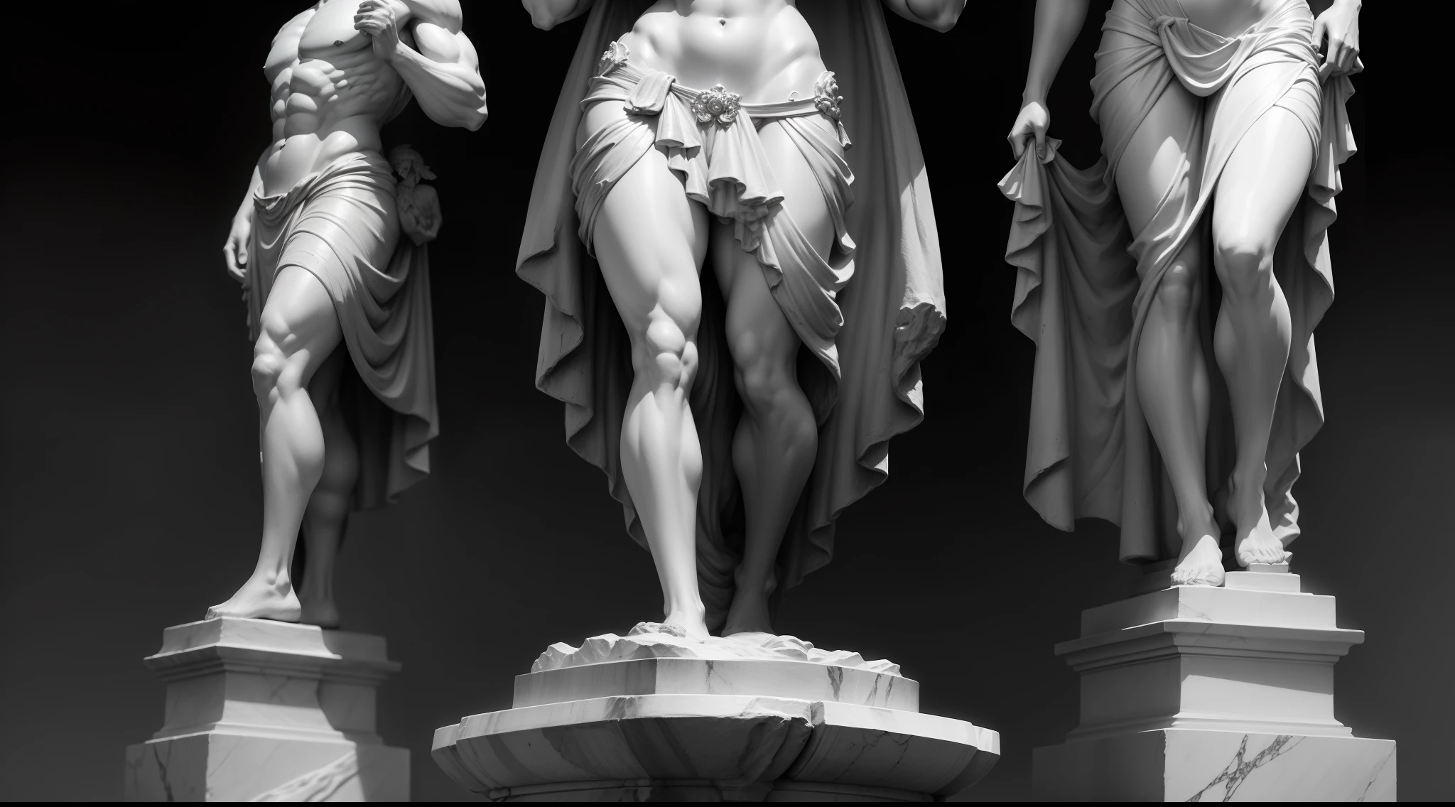 An insanely detailed photo of a stone statue of Greek gods in the bio-art style, raw metallicity, black and white mastery, cinematic lighting, 8k